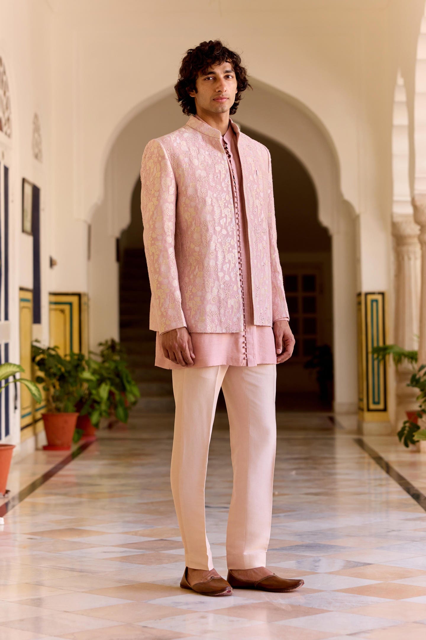 Camellia Pink Open Bandhgala Set