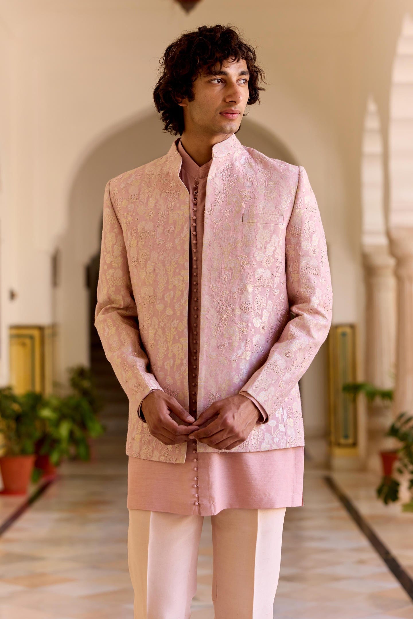 Camellia Pink Open Bandhgala Set