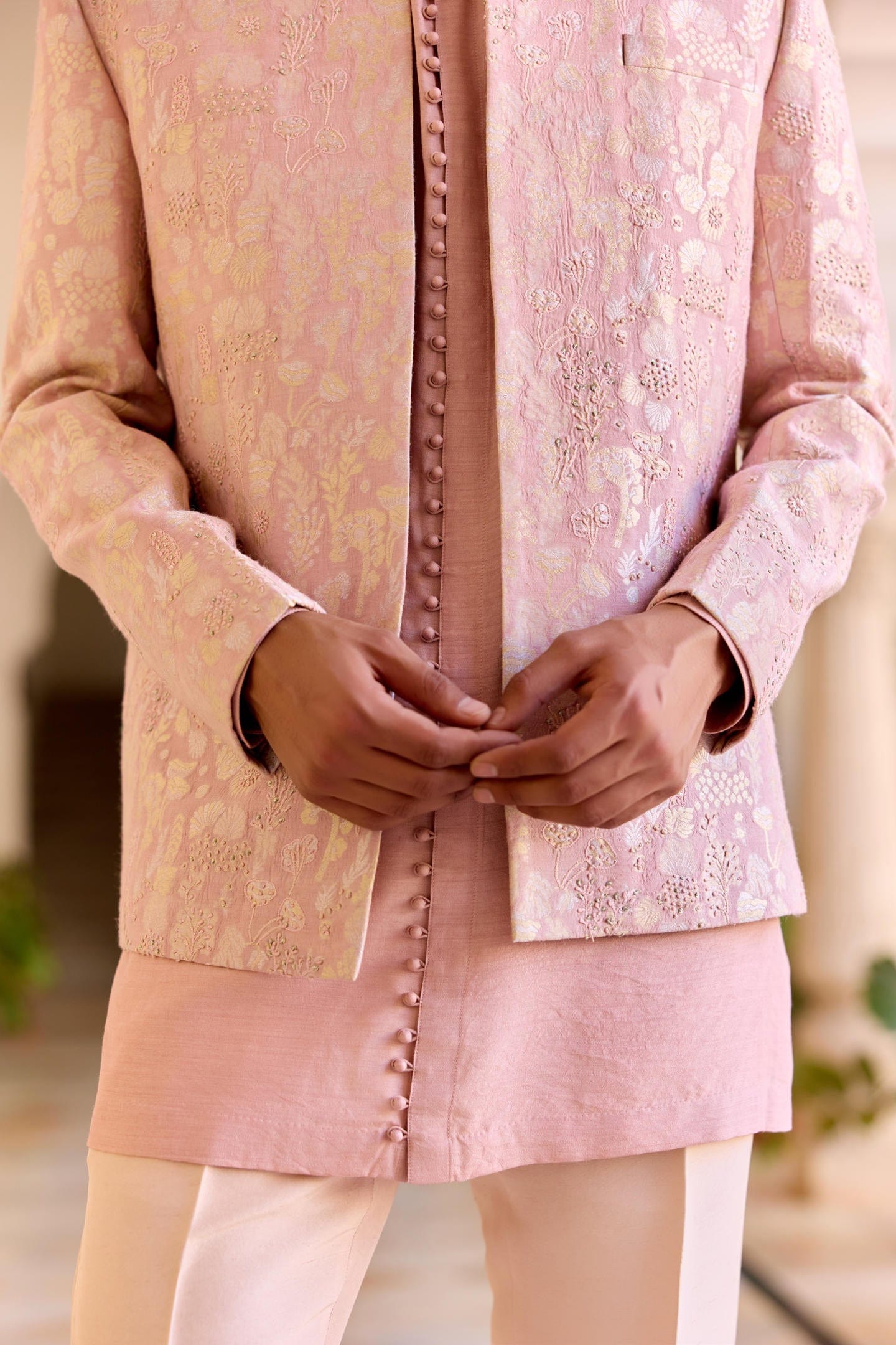 Camellia Pink Open Bandhgala Set
