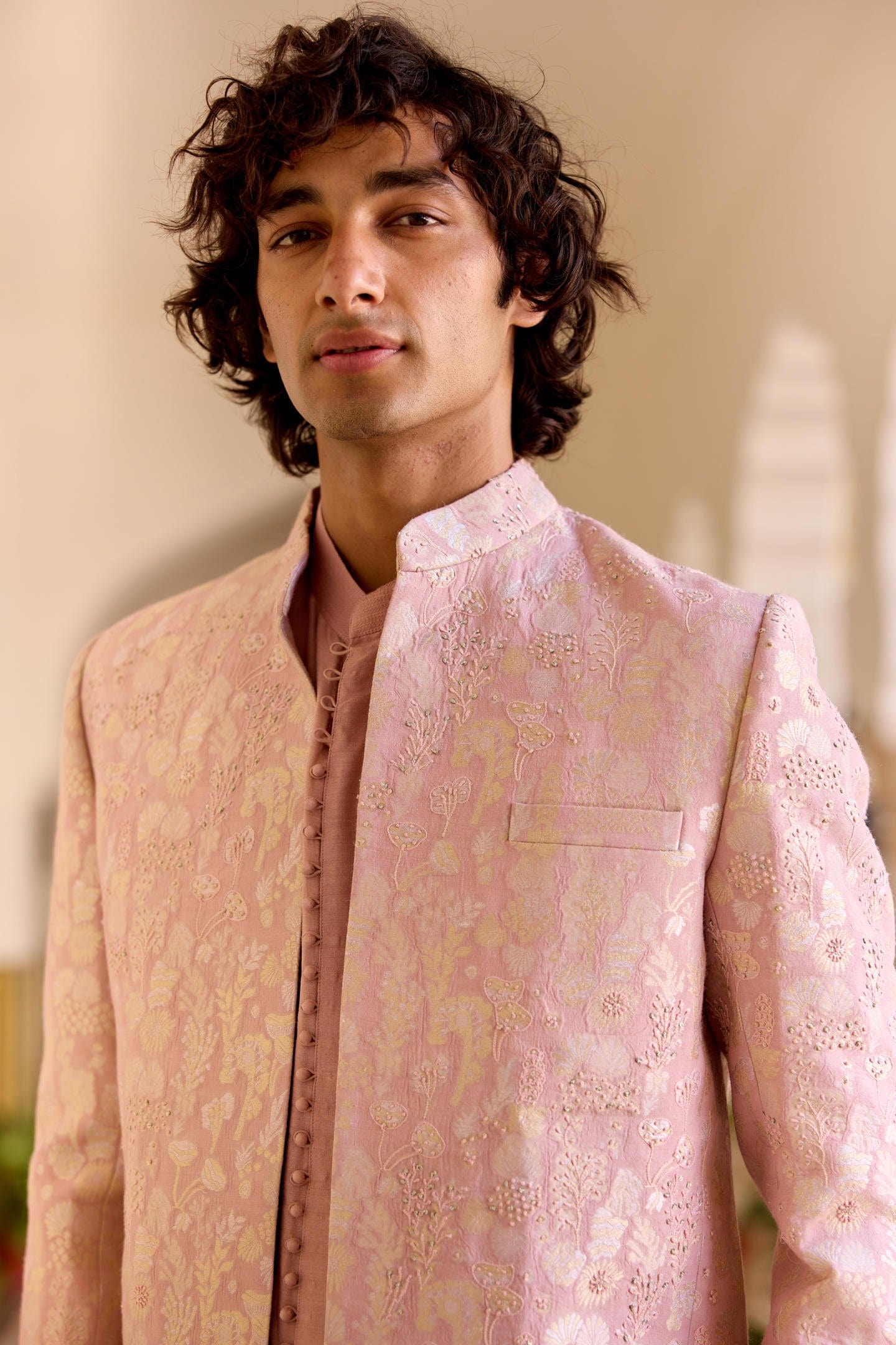 Camellia Pink Open Bandhgala Set