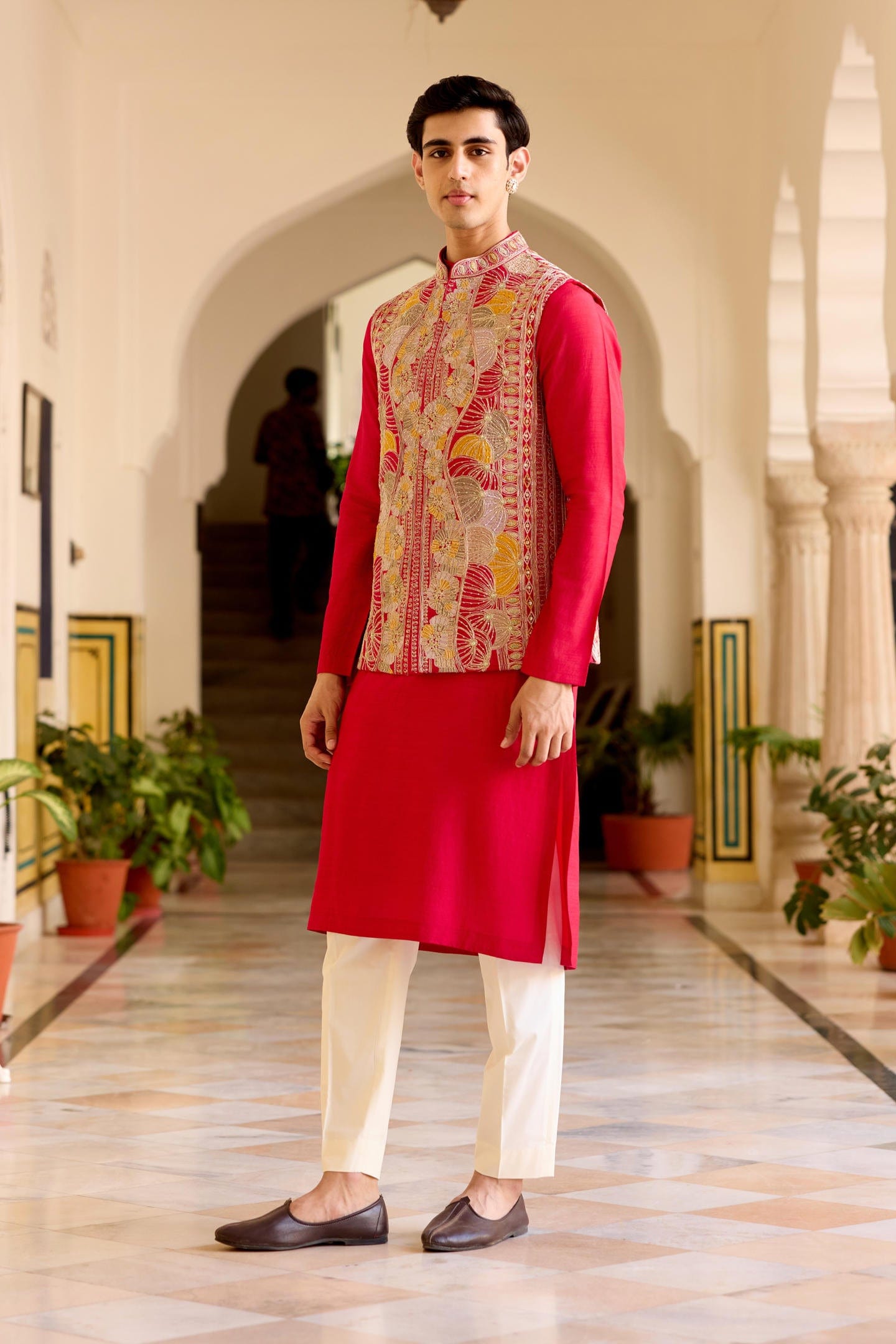 Cut Ruby Embroidered Nehru Jacket Set