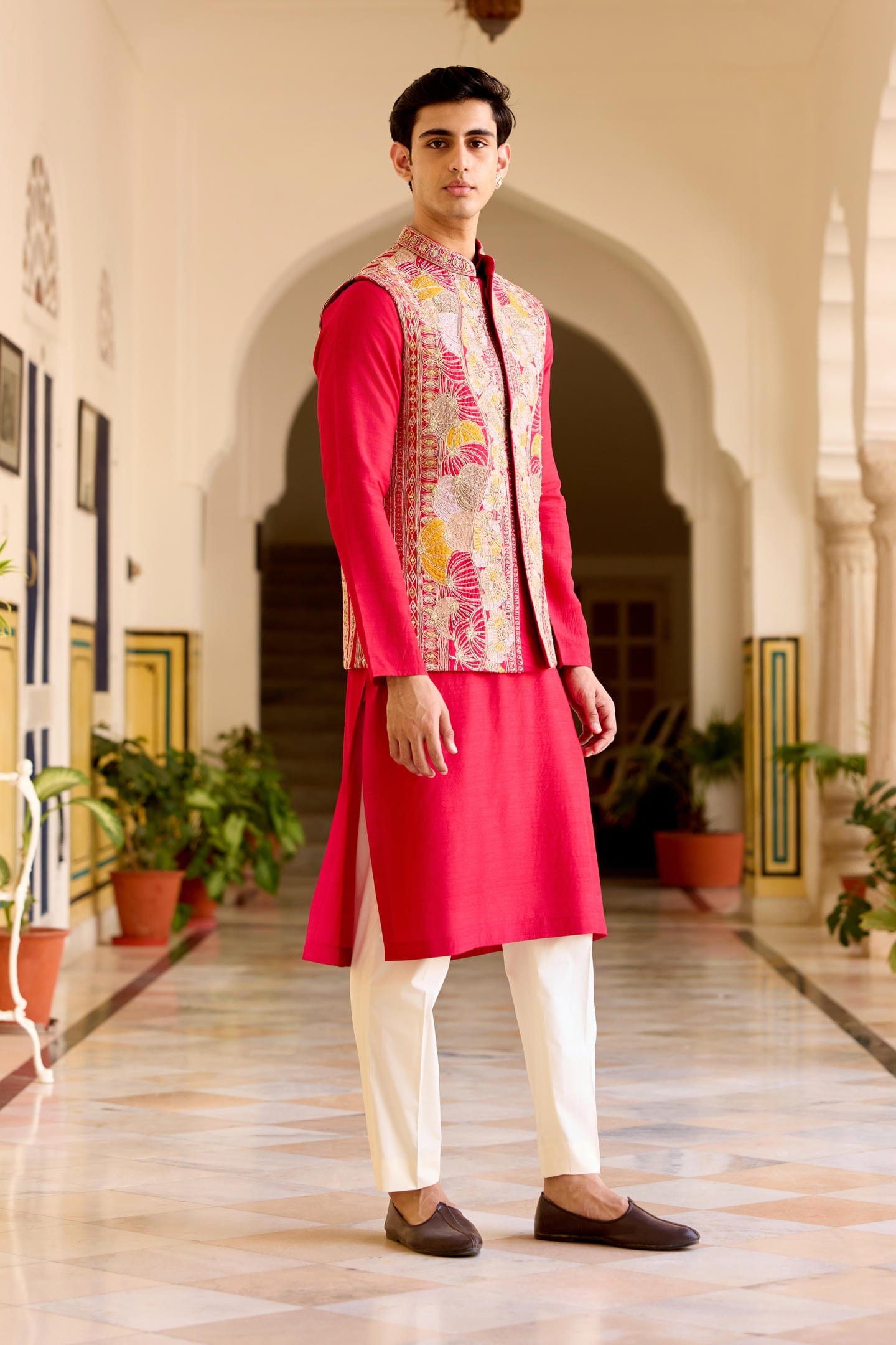 Cut Ruby Embroidered Nehru Jacket Set