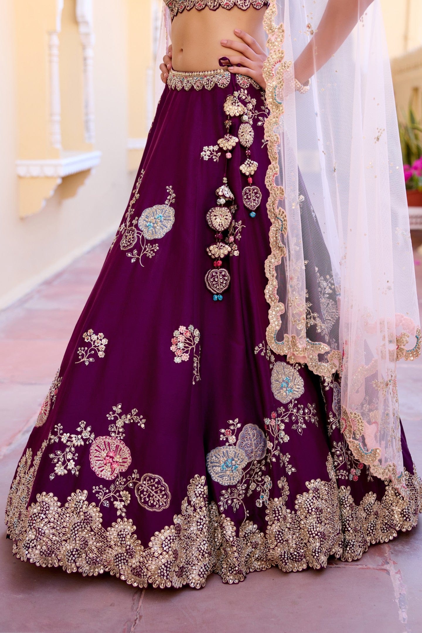 Aubergine Mulberry Silk Lehenga Set