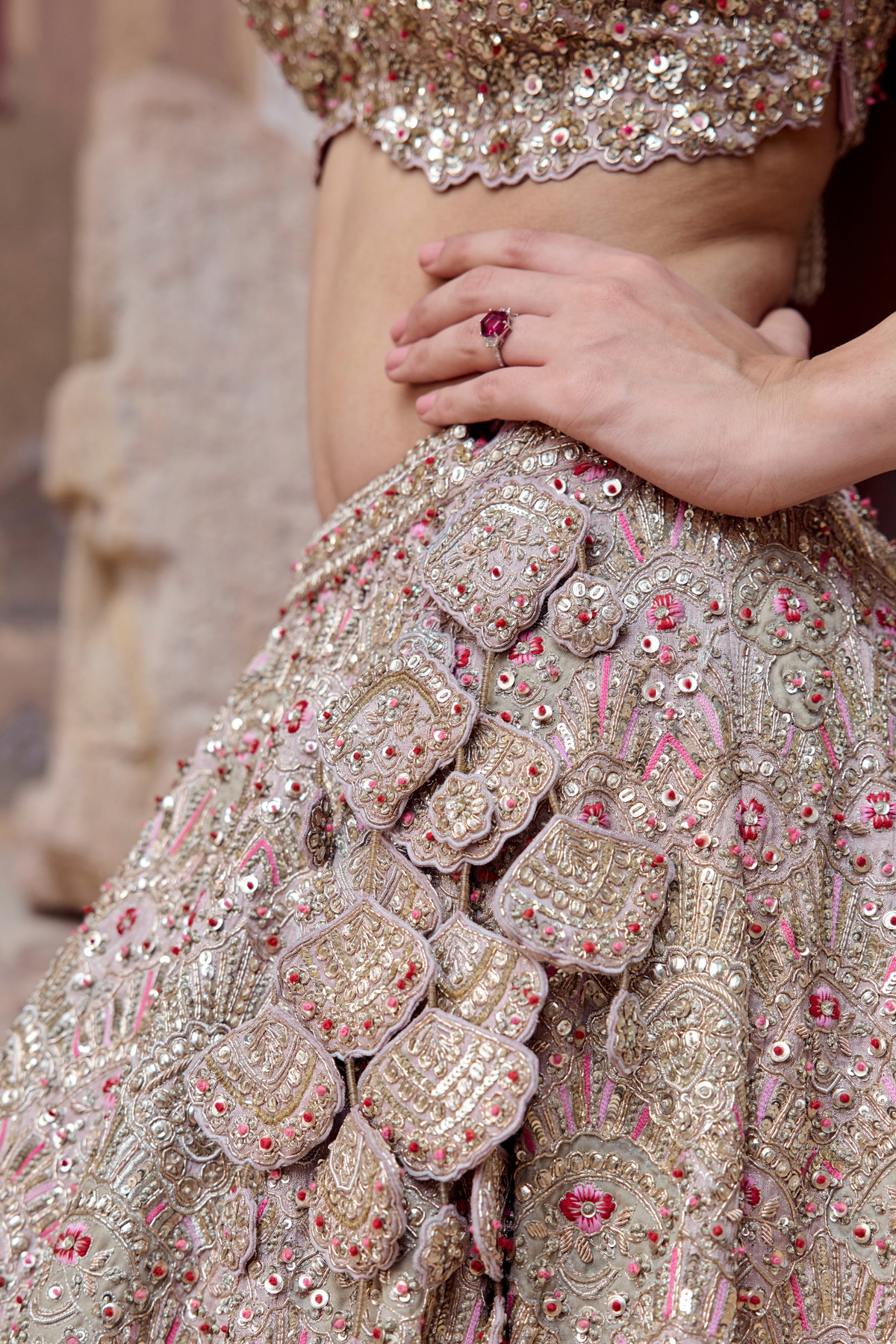 Skin Rose Embroidered Bridal Lehenga Set