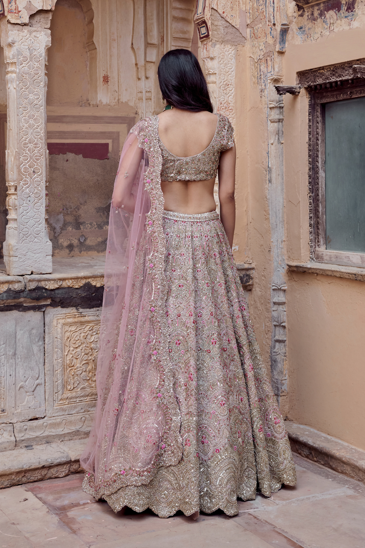 Skin Rose Embroidered Bridal Lehenga Set