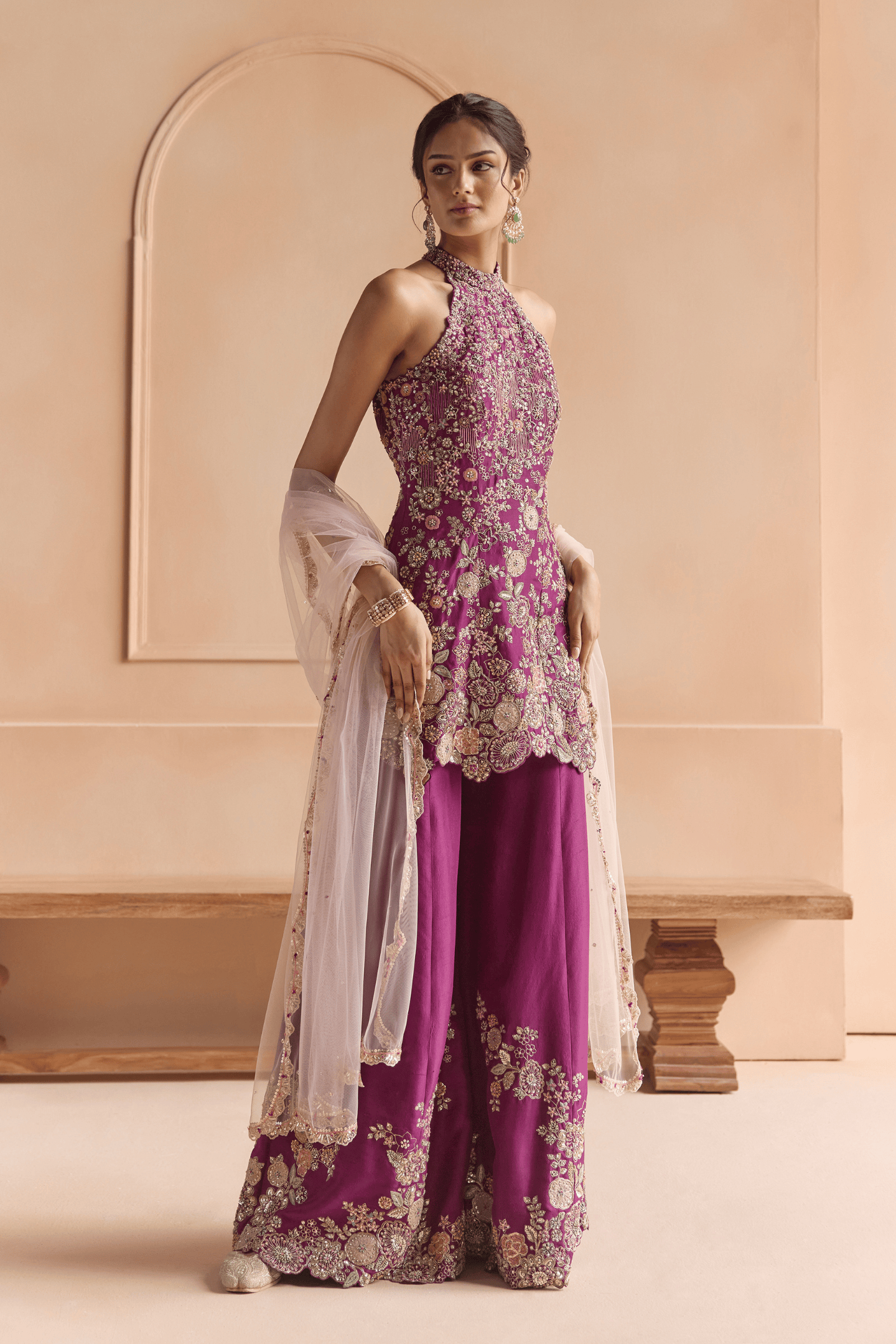 Aubergine Embroidered Sharara Set