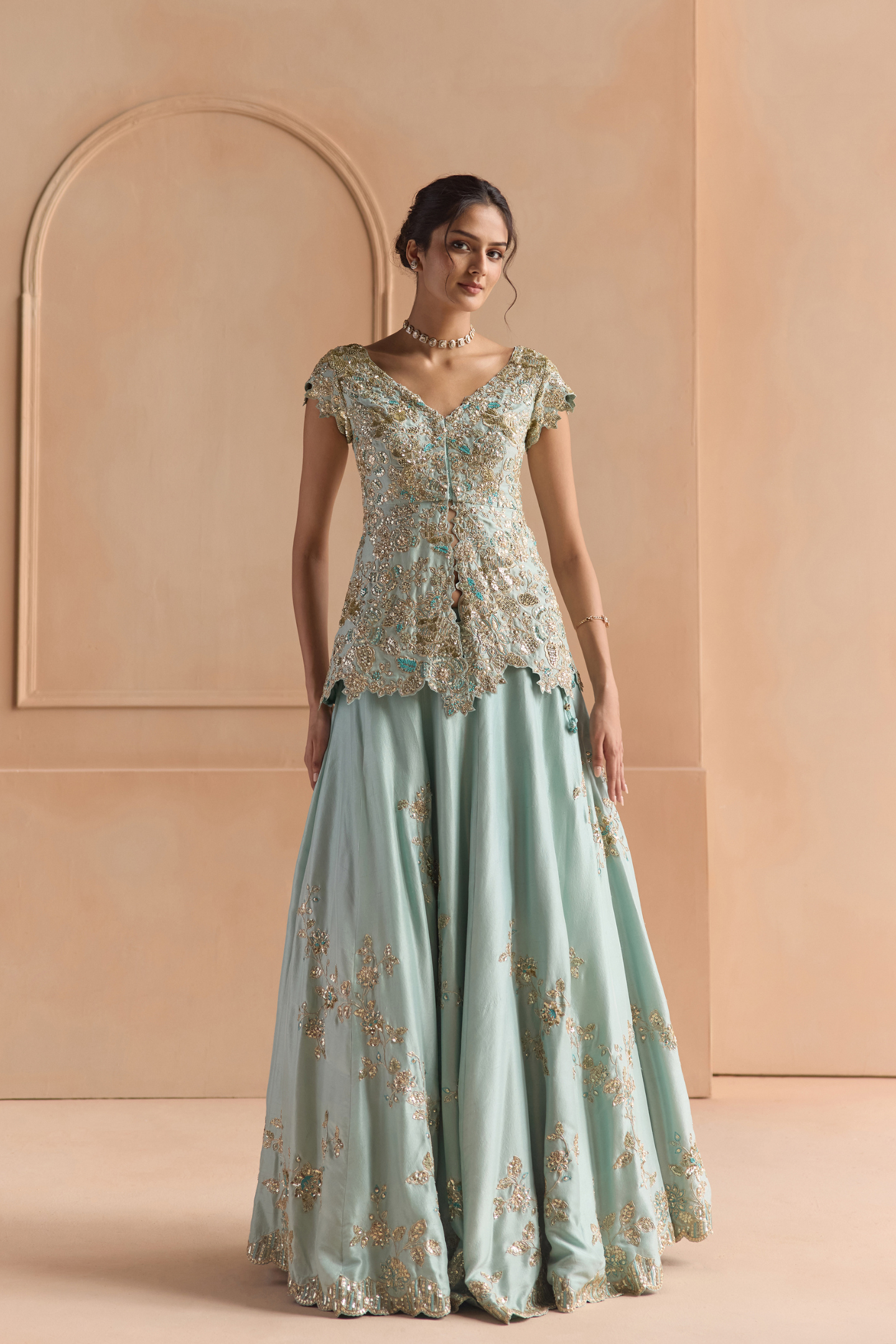 Teal Embroidered Lehenga Set