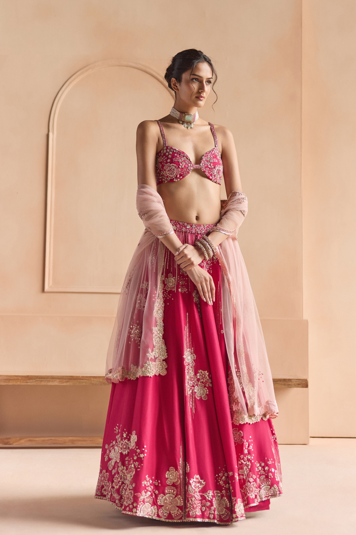 Cut Ruby Embroidered Mulberry Lehenga Set