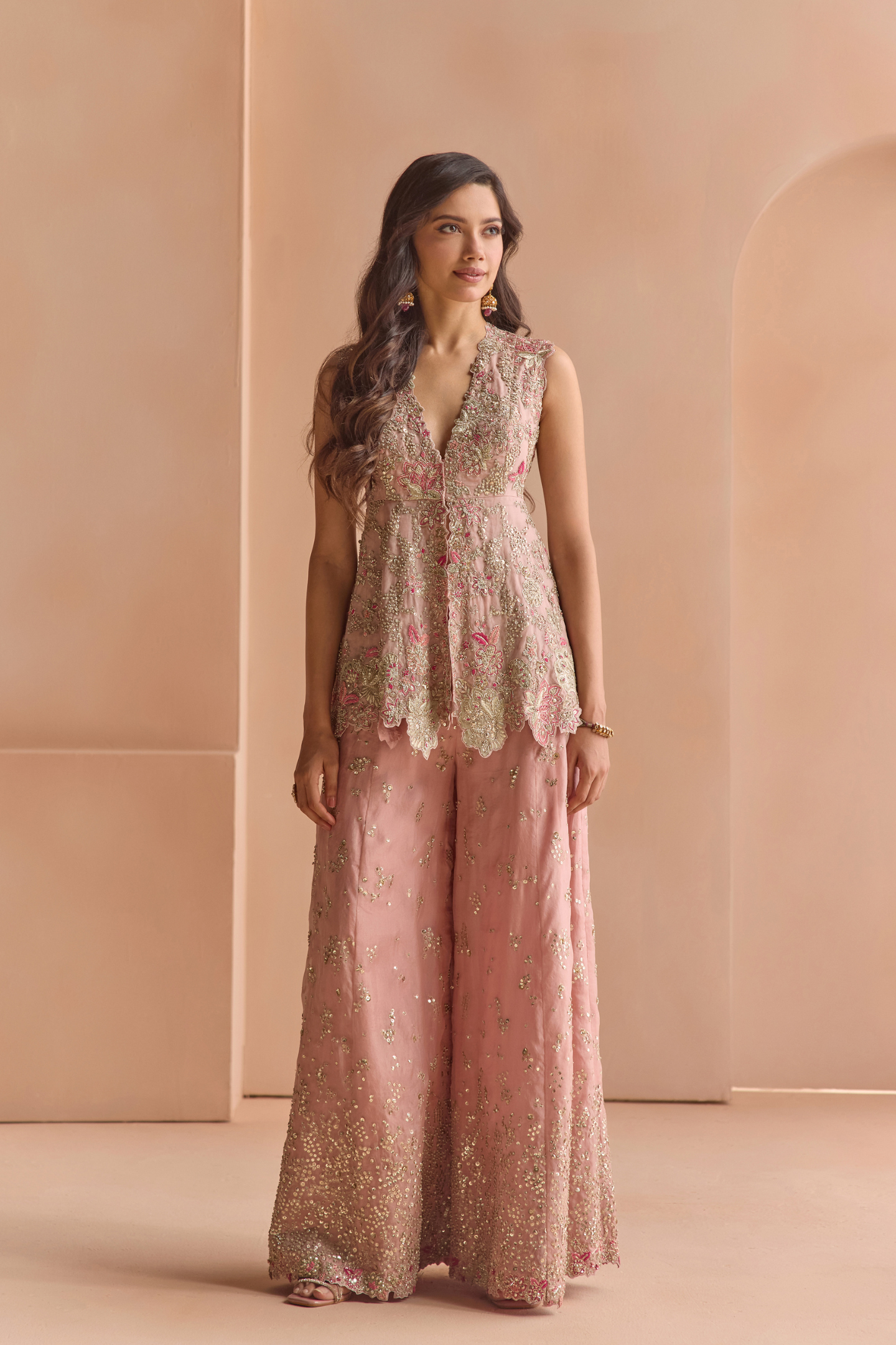 Camellia Pink Embroidered Sharara Set