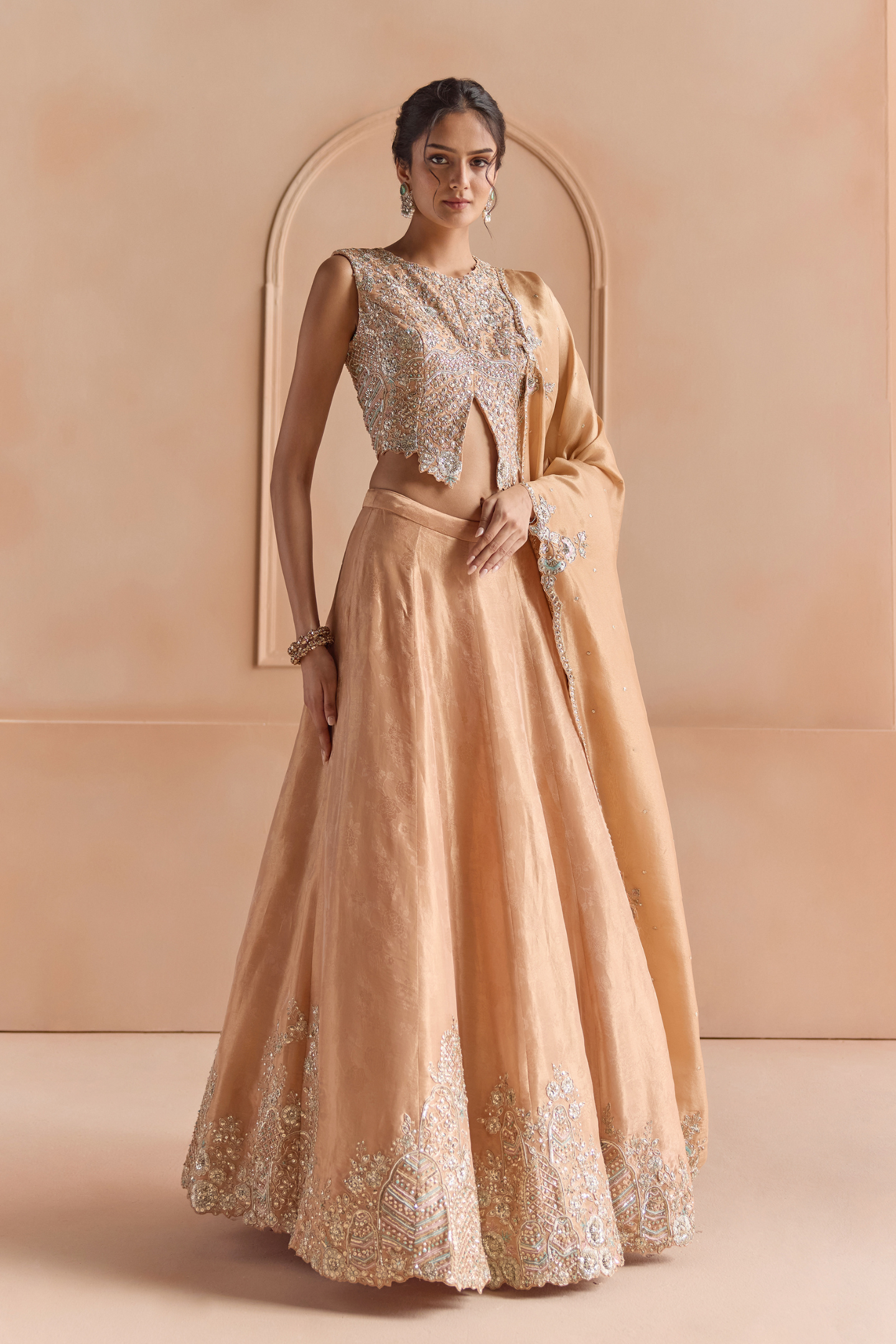 Sepia Gold Tissue Lehenga Silk