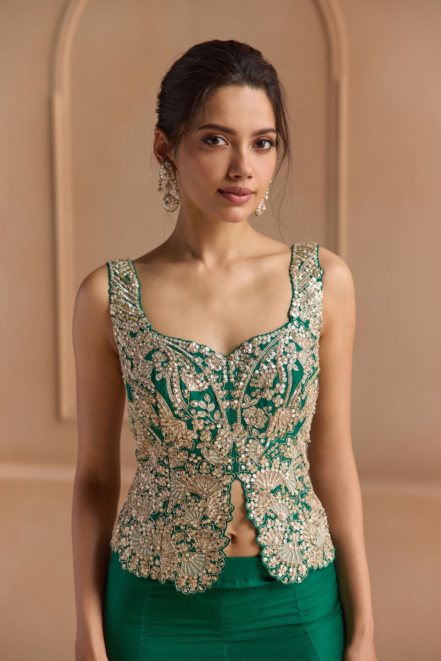 Jewel Green Embroidered Top & Garara Set