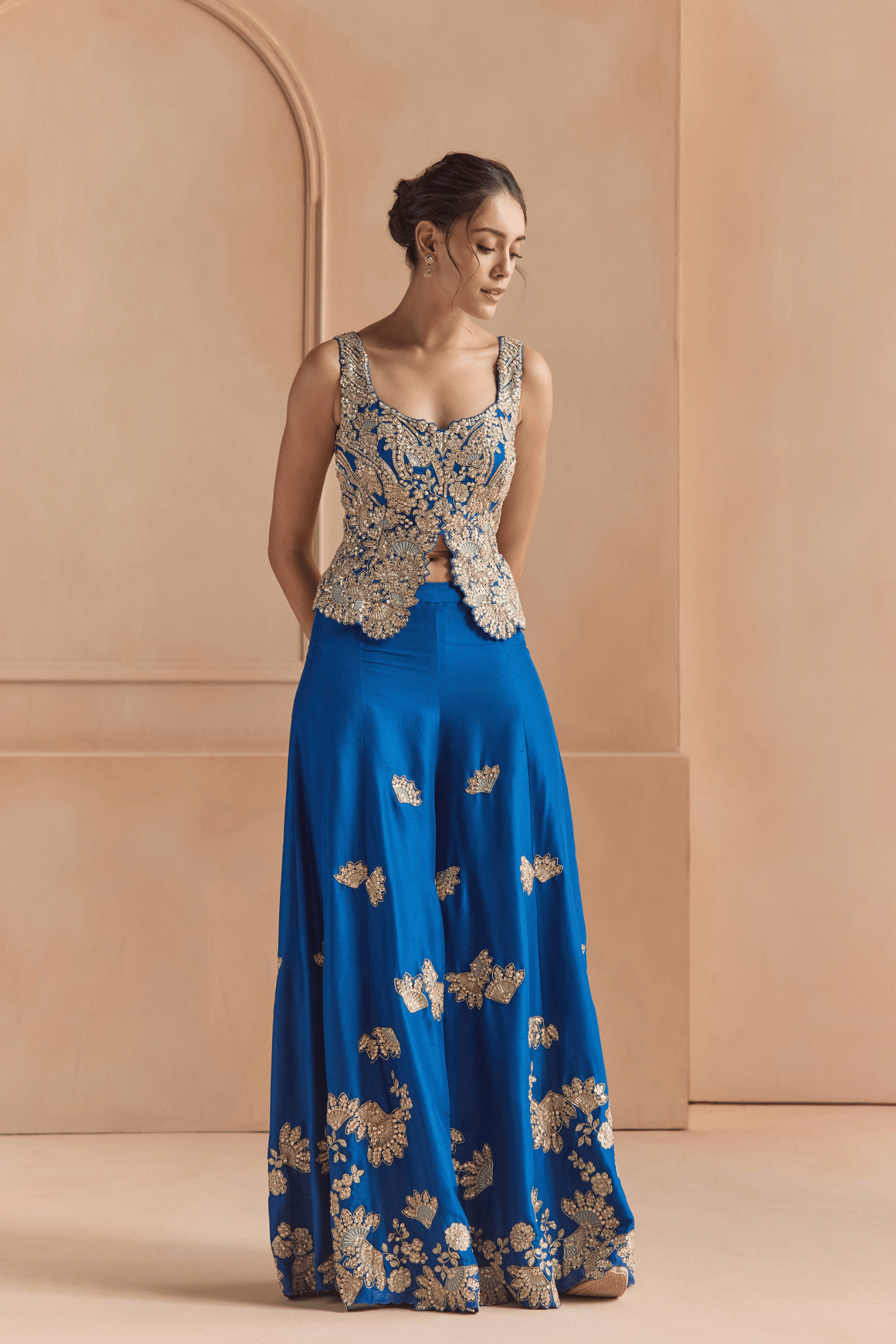 Jade Blue Embroidered Top & Garara Set