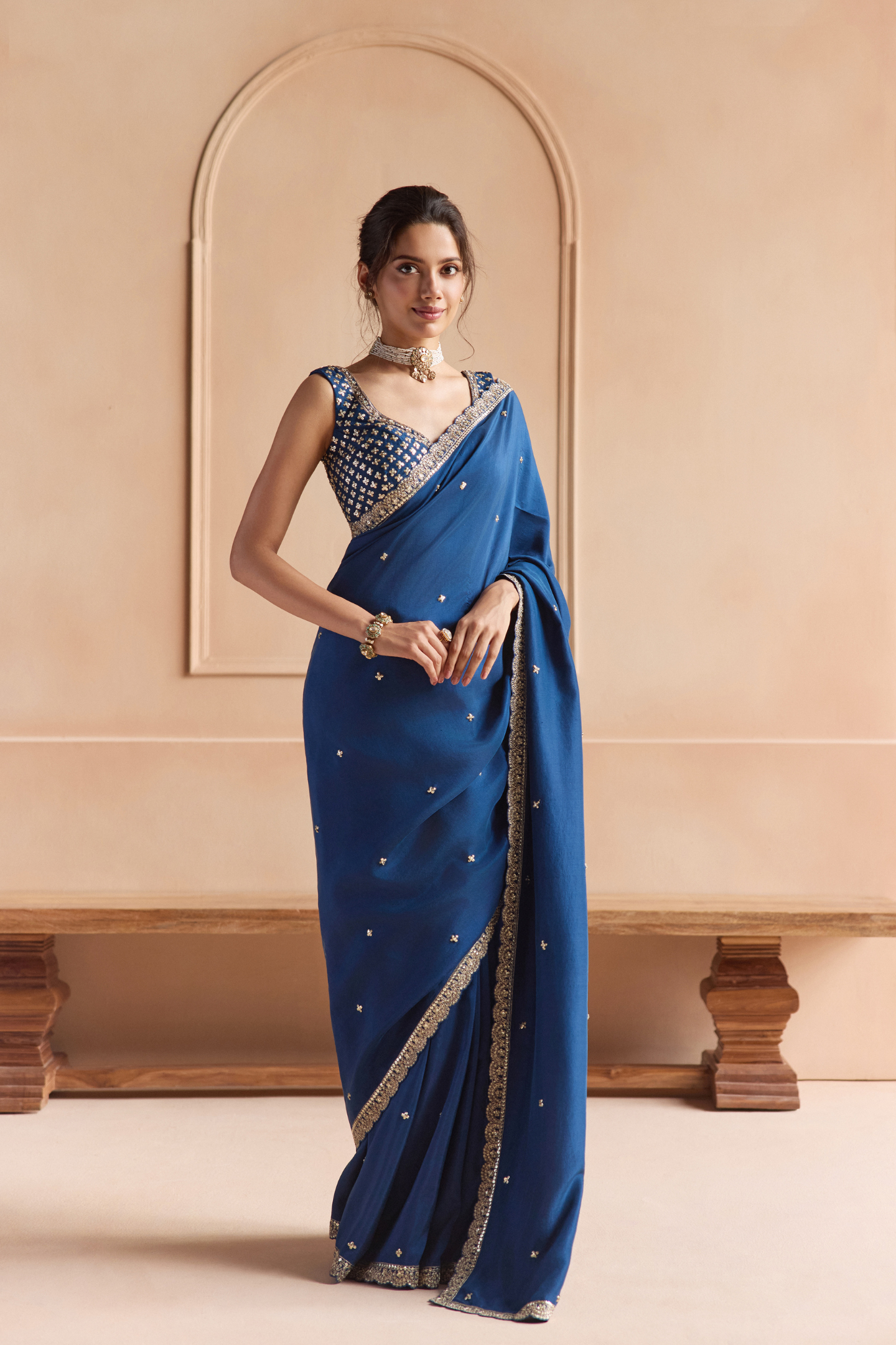 French Navy Saree Set