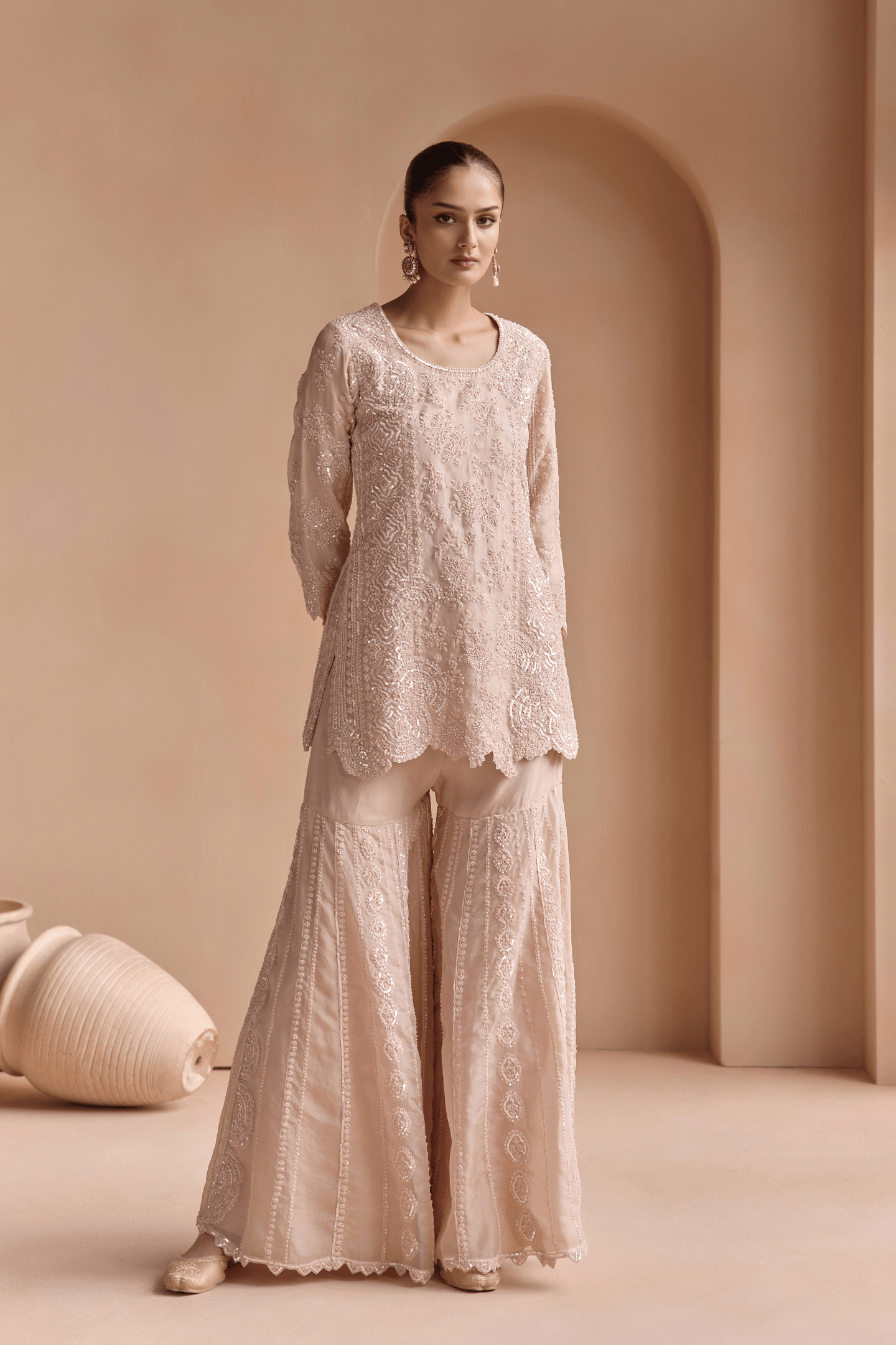 Whispering Peach Sharara Set