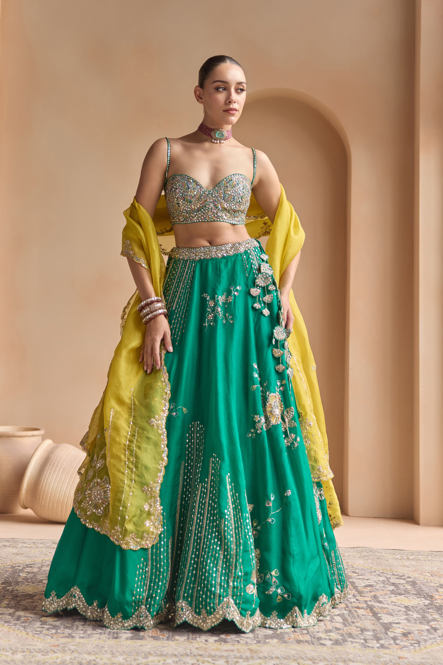 Jewel Green Embroidered Lehenga Set