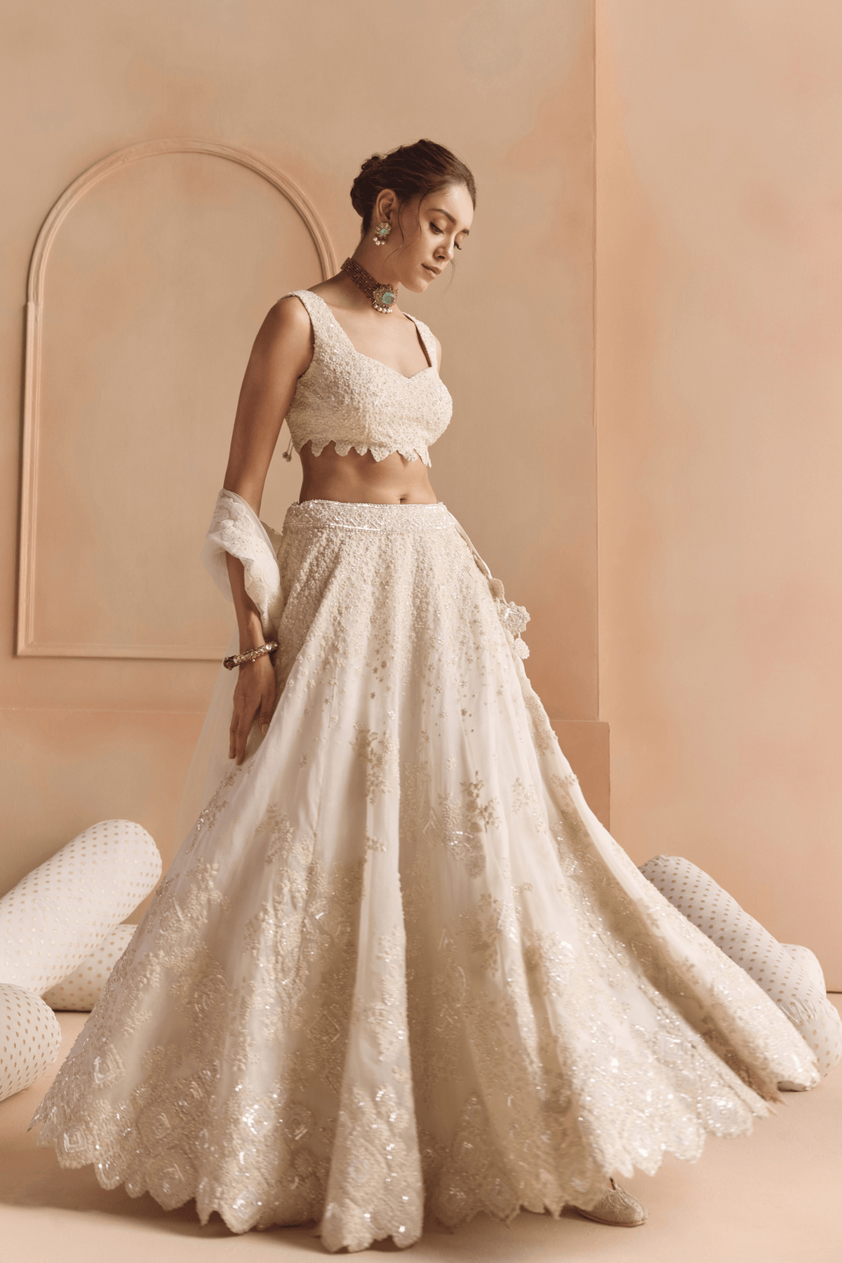 Ivory Thread Embroidered Lehenga Set