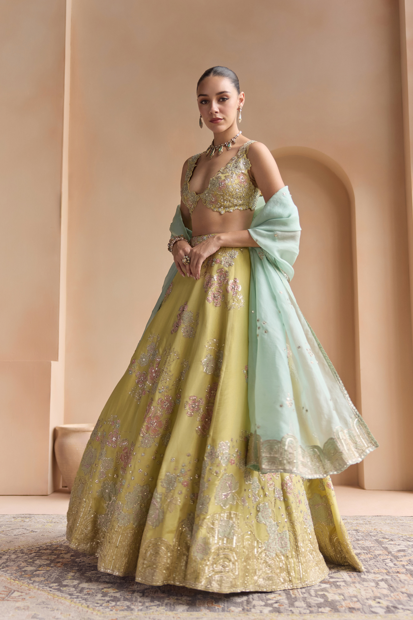 Citrus Yellow Embroidered Lehenga Set
