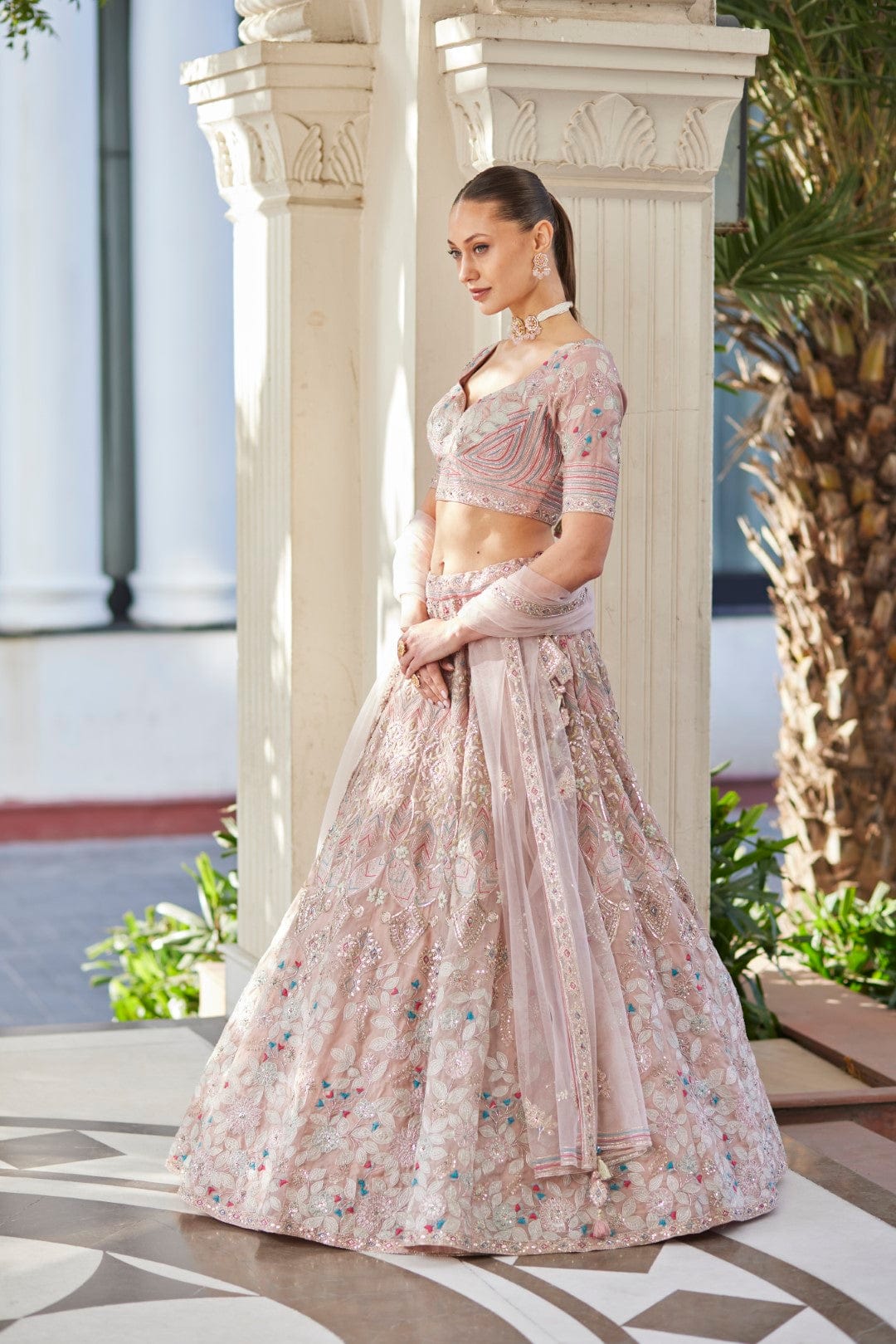 French Rose Embroidered Lehenga Set