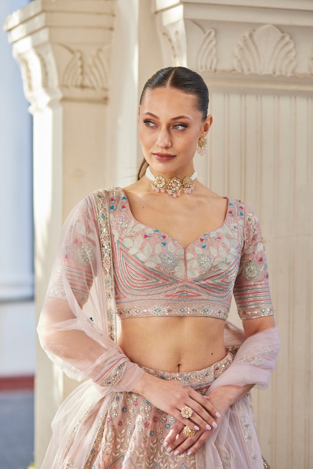 French Rose Embroidered Lehenga Set