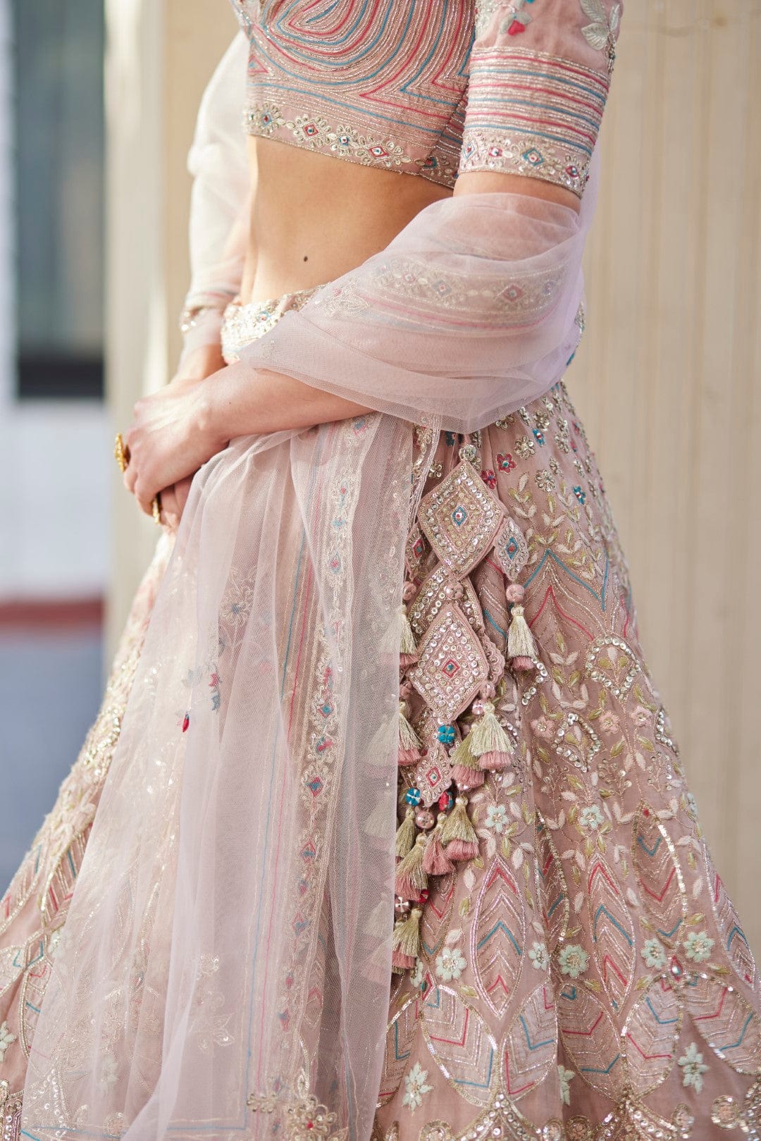 French Rose Embroidered Lehenga Set
