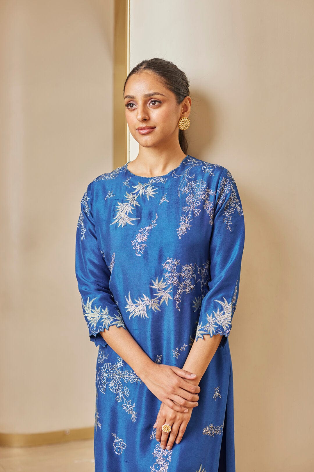 Cobalt Blue Embroidered Straight Kurta