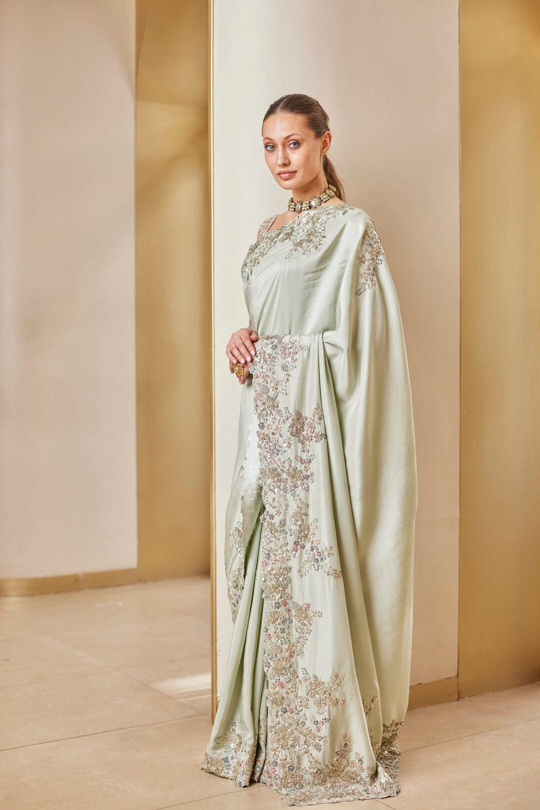 Olive Embroidered Saree