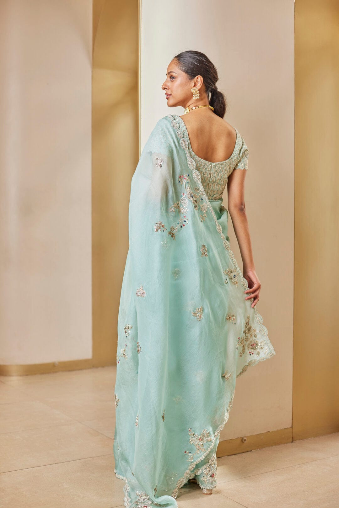 Teal Embroidered Saree