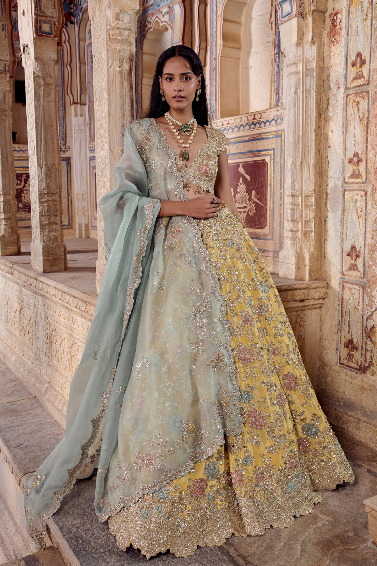 Maize Yellow Embroidered Lehenga Set