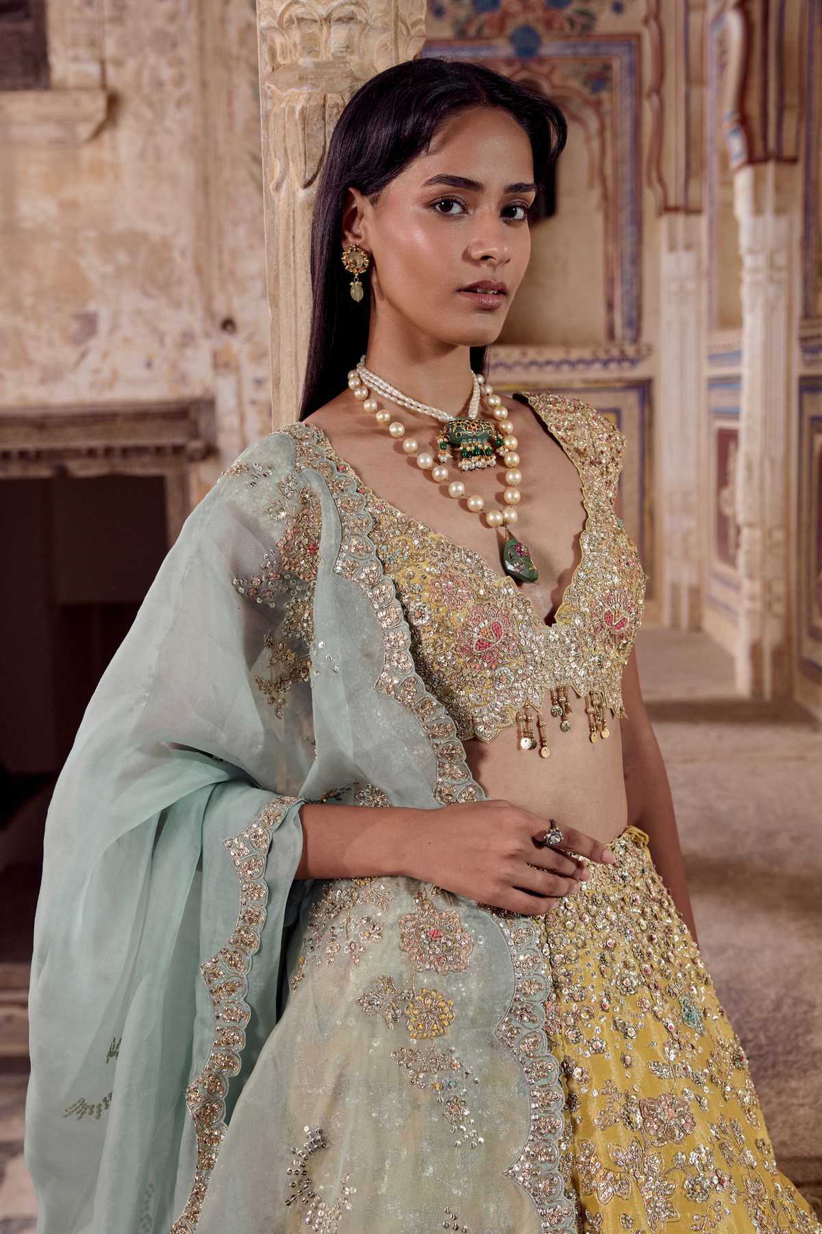 Maize Yellow Embroidered Lehenga Set