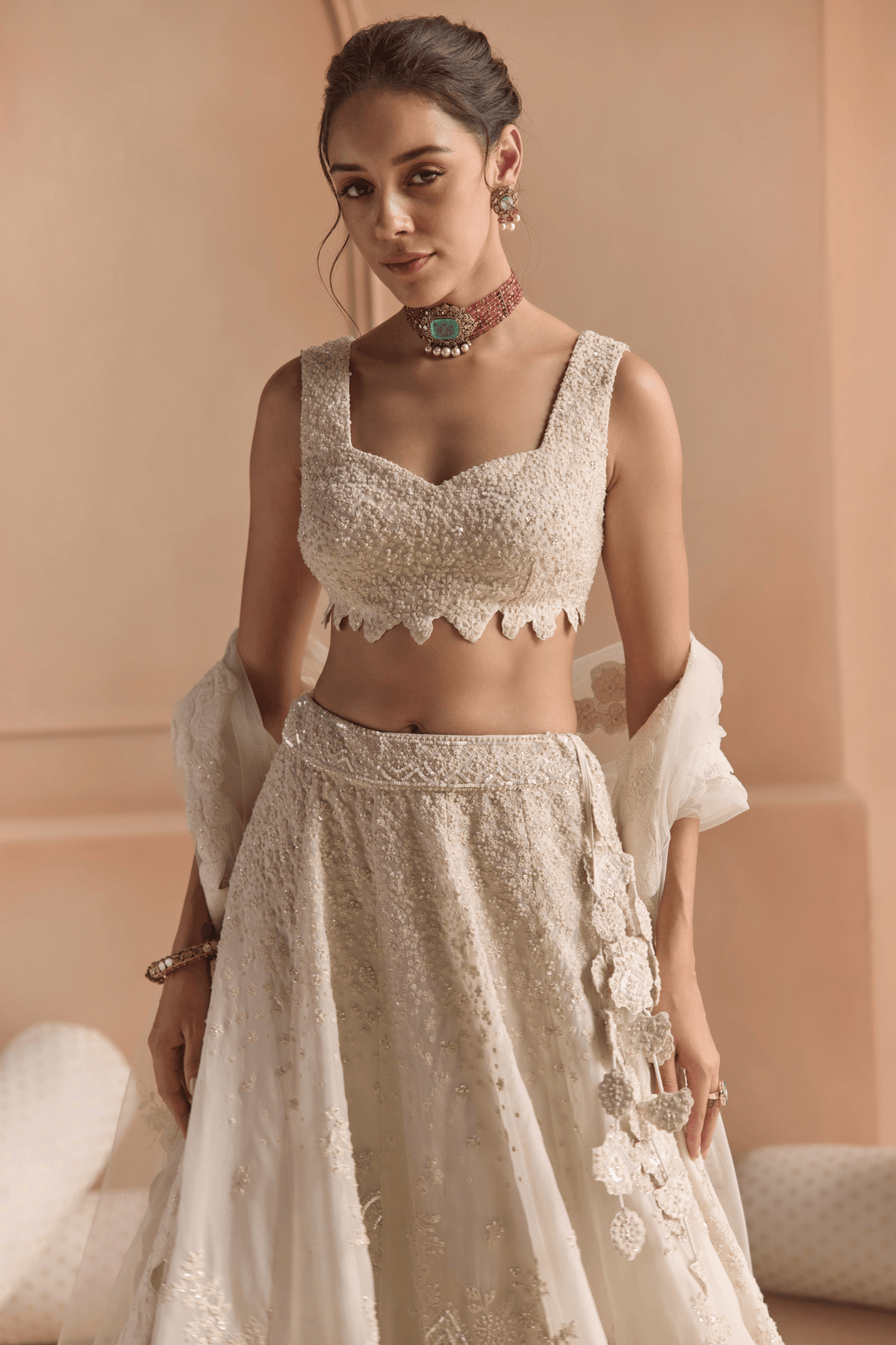 Ivory Thread Embroidered Lehenga Set