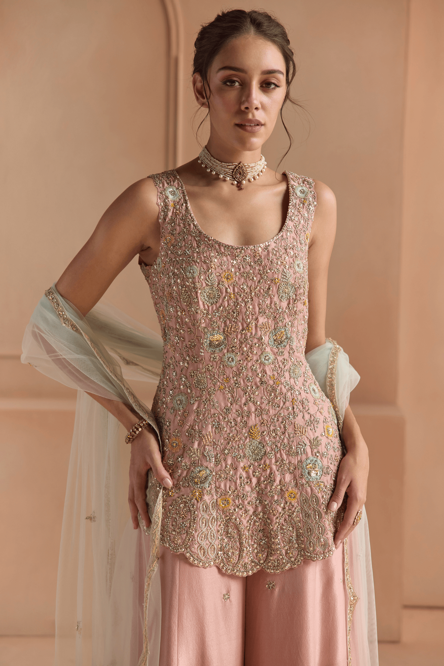Oyester Pink Sharara Set