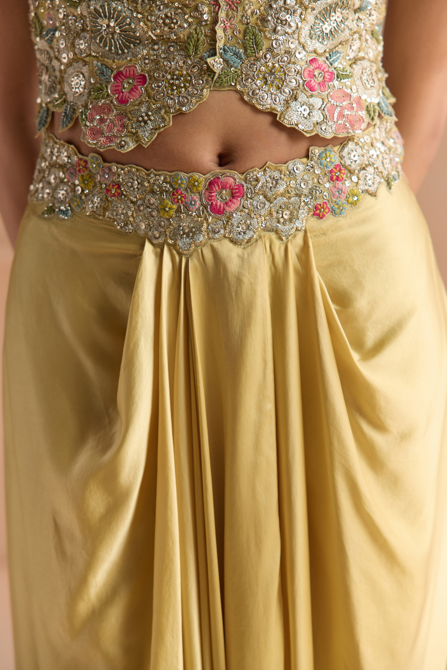 Butter Yellow Embroidered Top & Skirt Set
