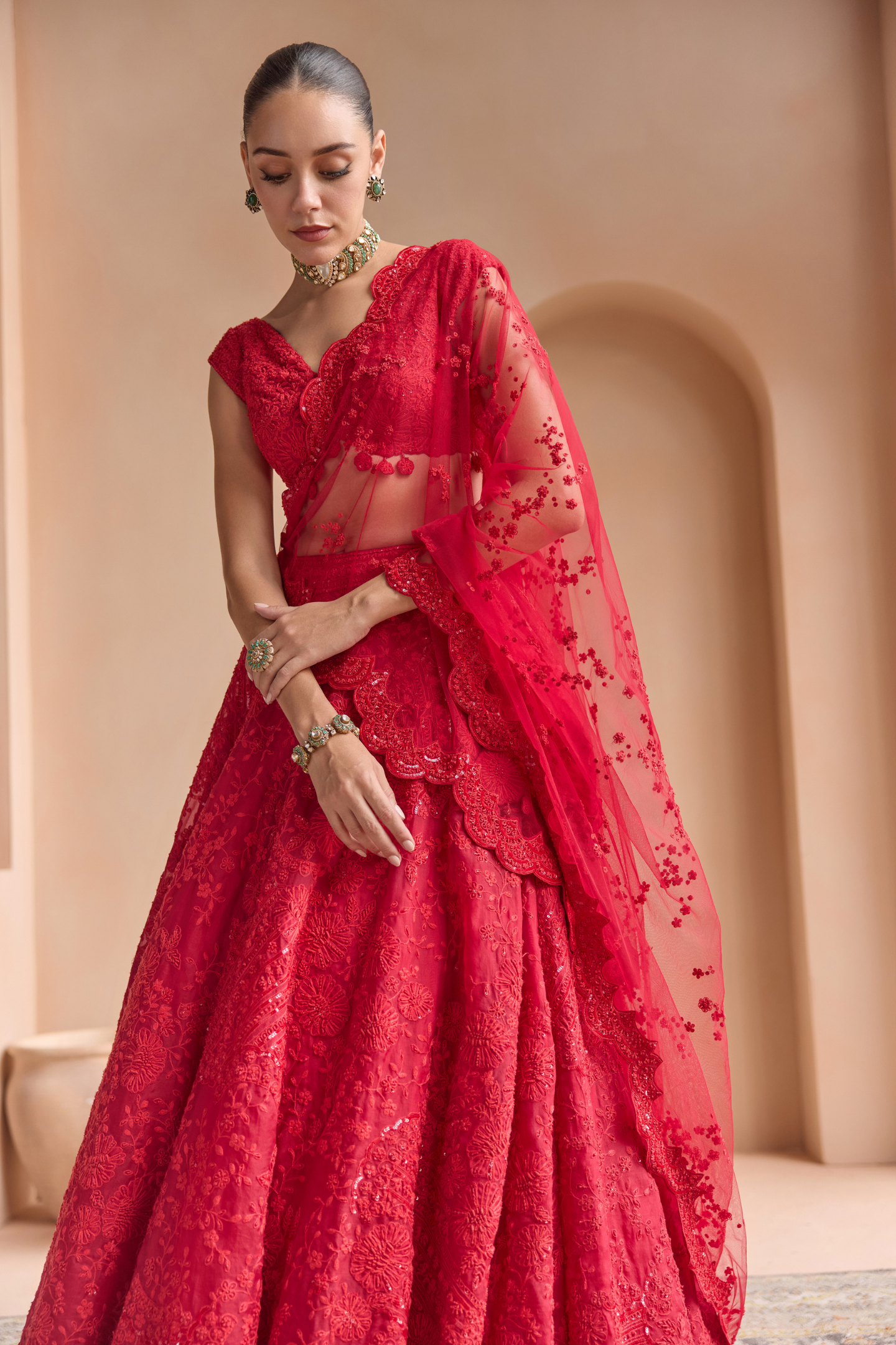 Rosewood Red Threadwork Lehenga Set