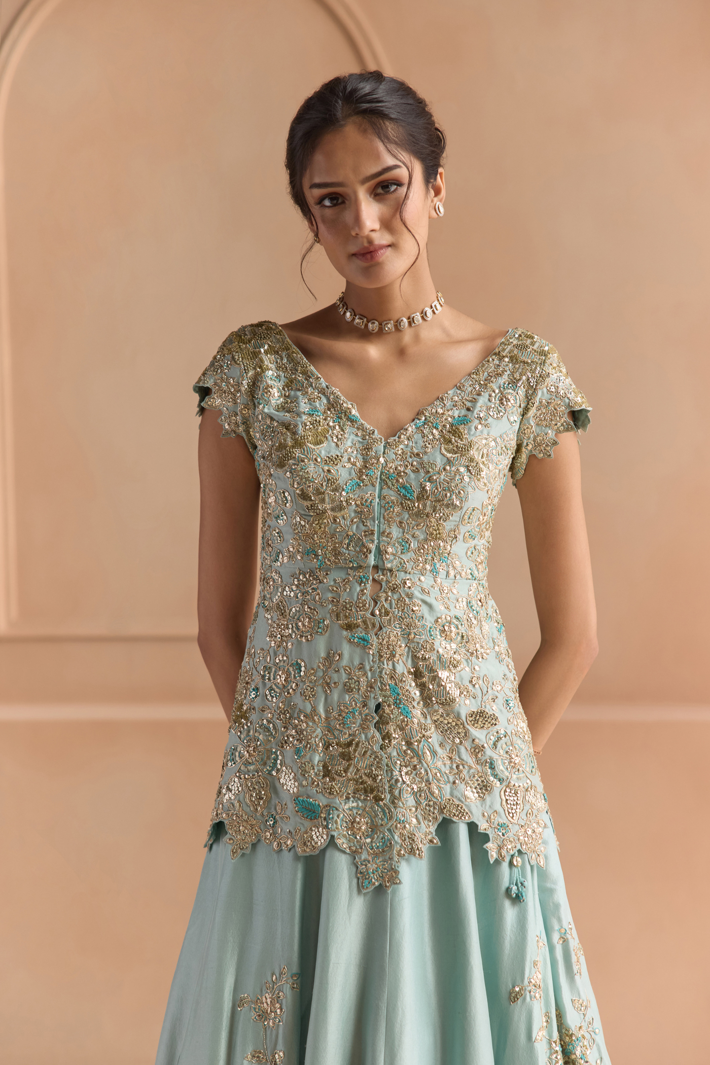 Teal Embroidered Lehenga Set