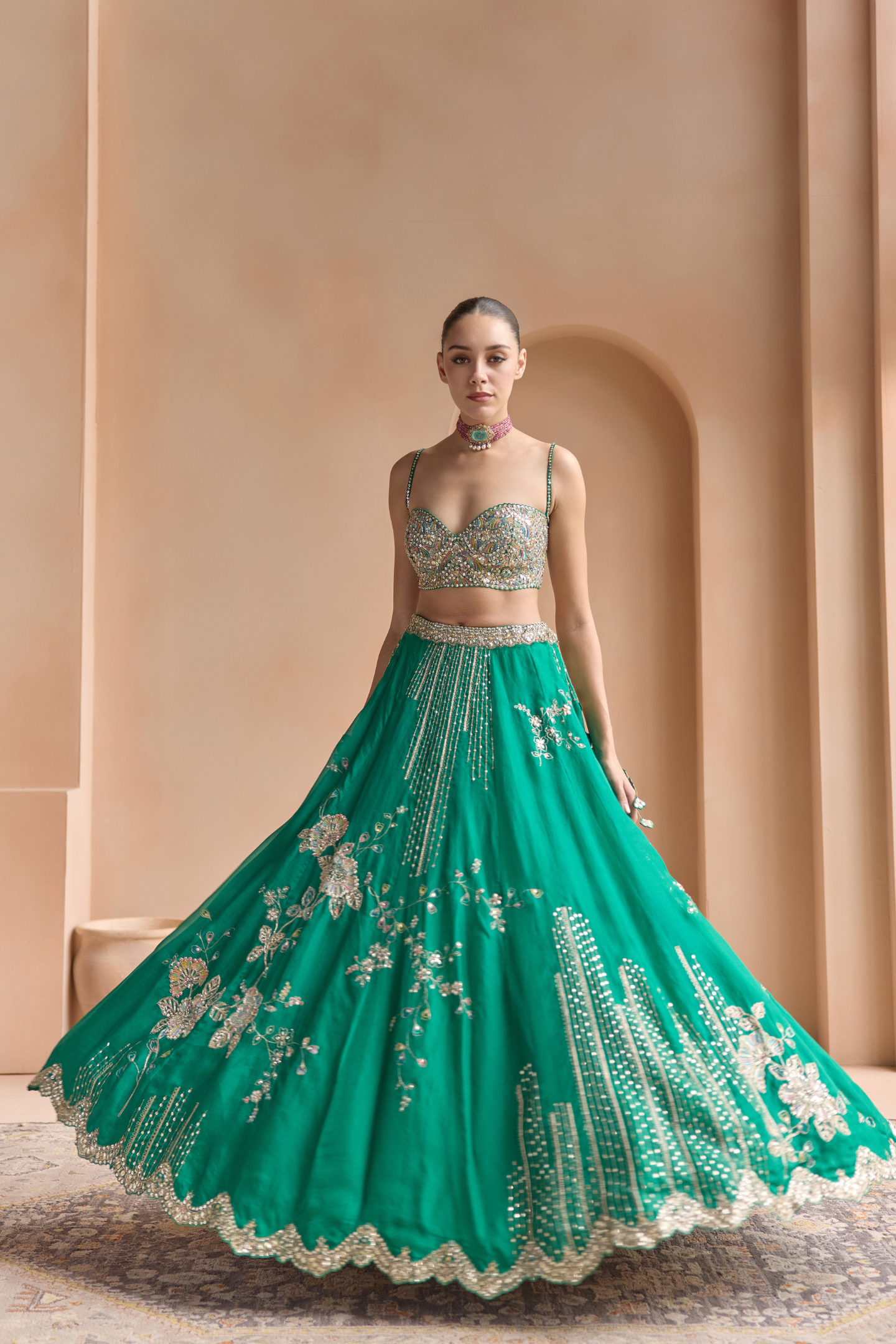 Jewel Green Embroidered Lehenga Set
