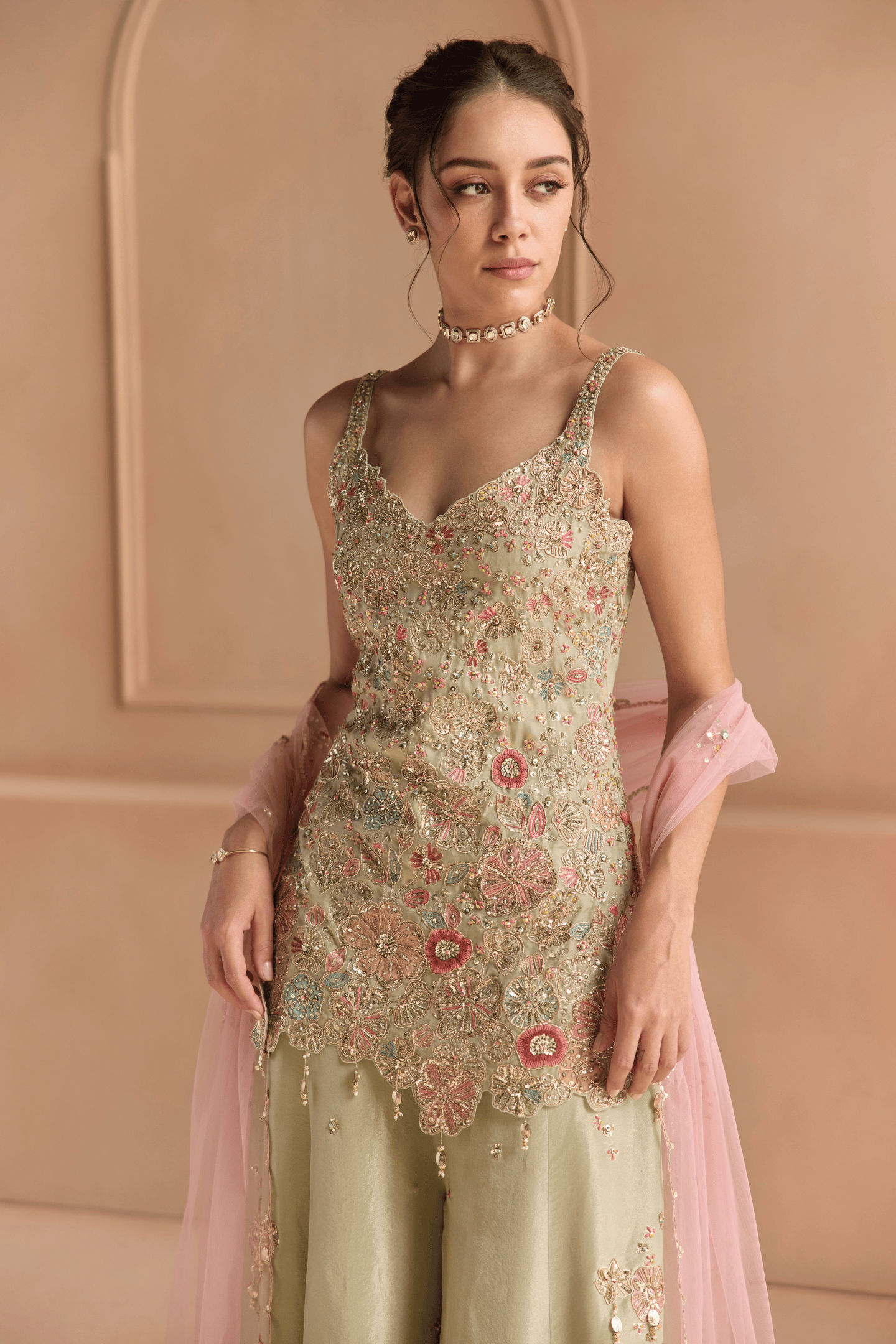 Sage Embroidered Sharara Set