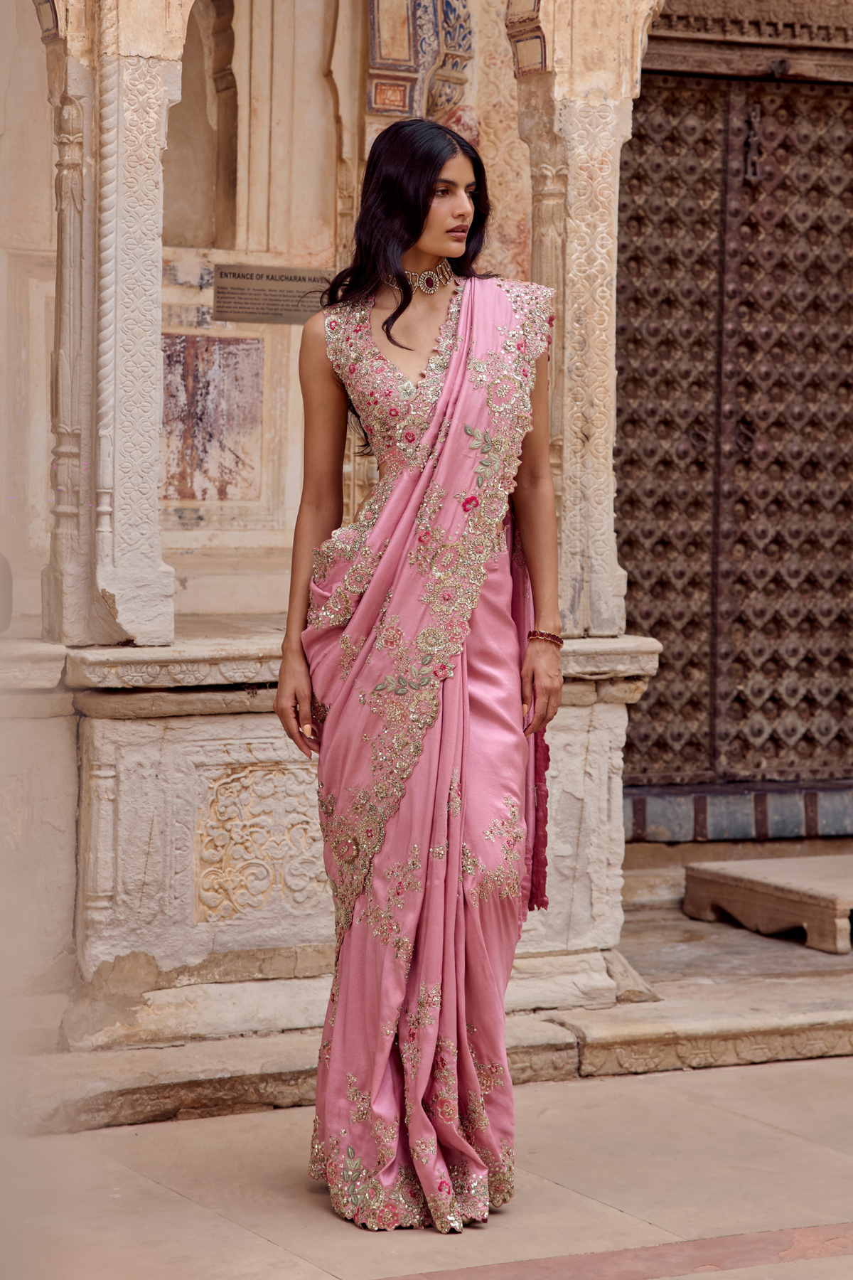 Lavender Blush Embroidered Saree Set