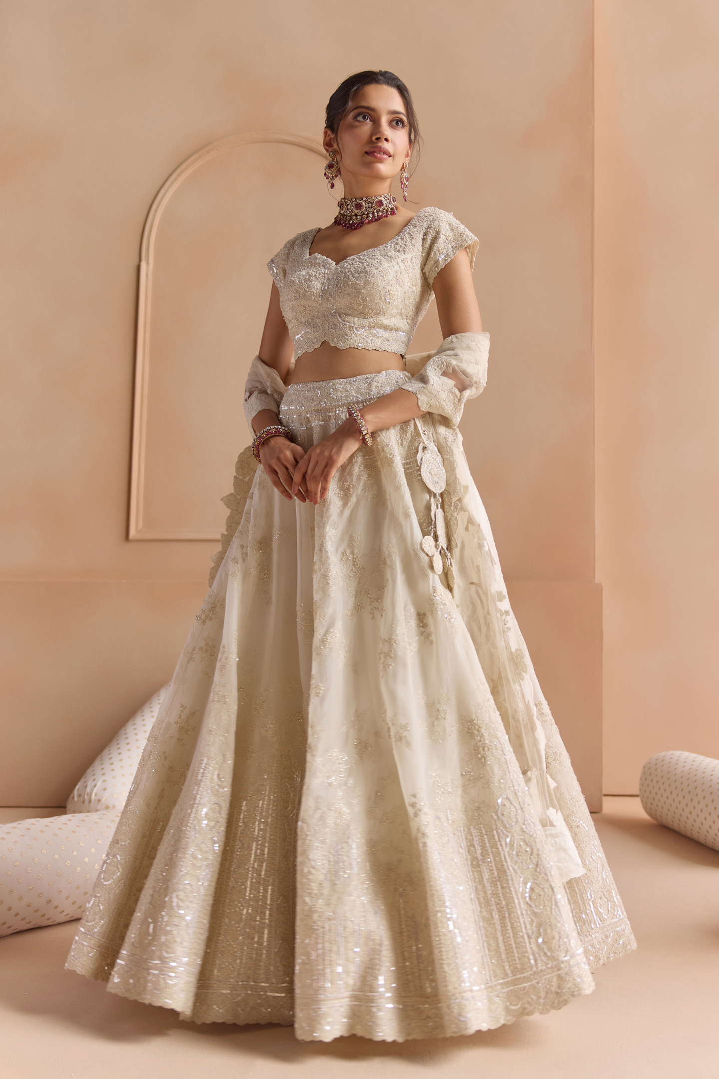 Ivory Organza Lehenga Set