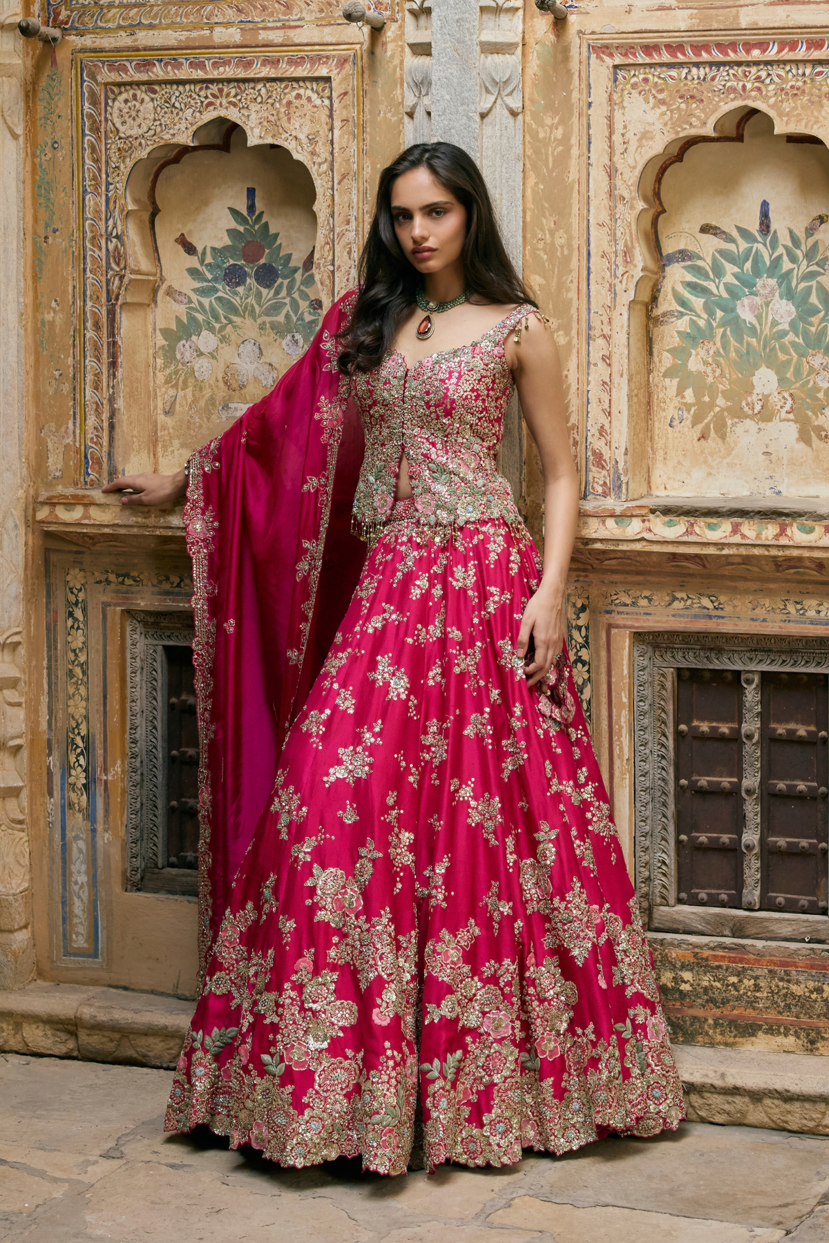 Ruby Pink Embroidered Lehenga Set