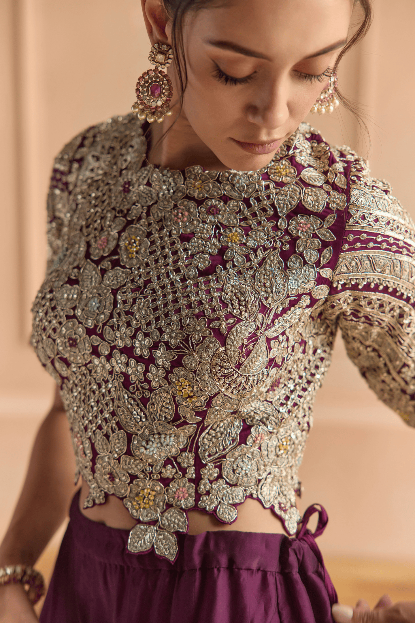 Aubergine Embroidered Top & Skirt Set