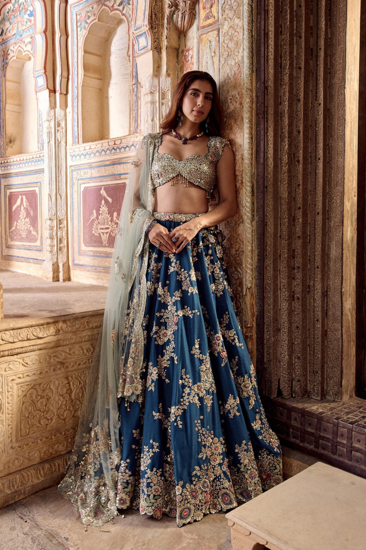 Midnight Blue Embroidered Lehenga Set