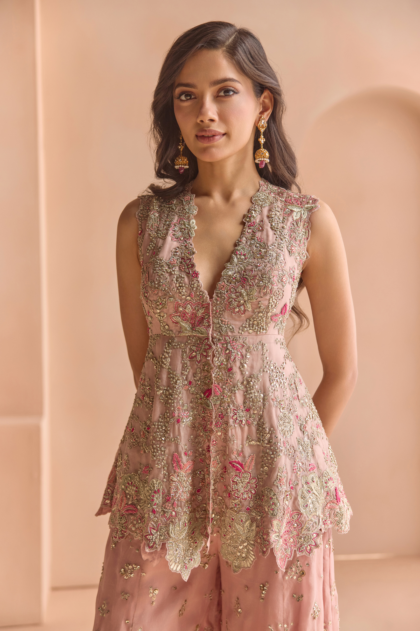 Camellia Pink Embroidered Sharara Set