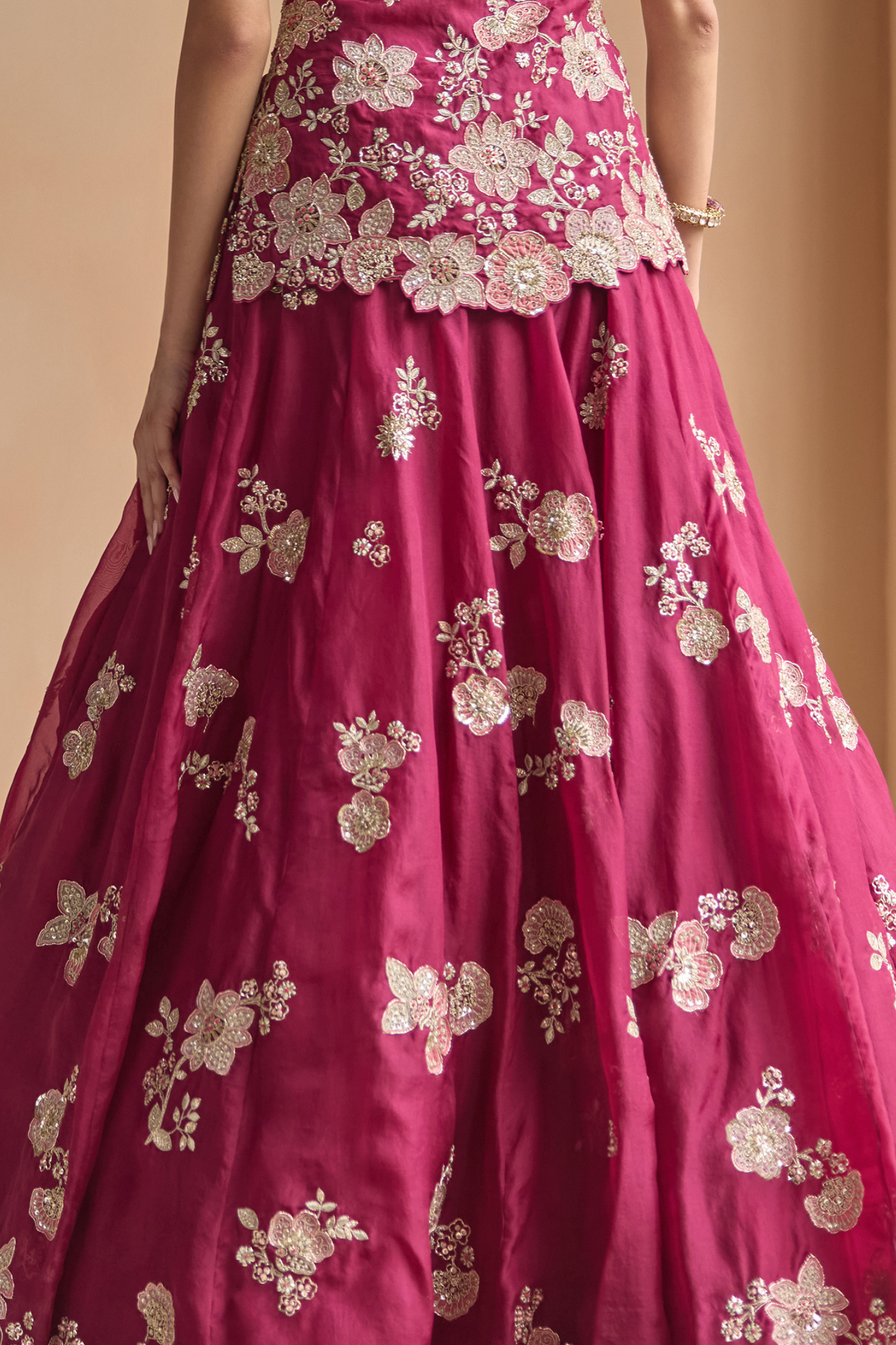 Sangria Plum Embroidered Organza Lehenga Set