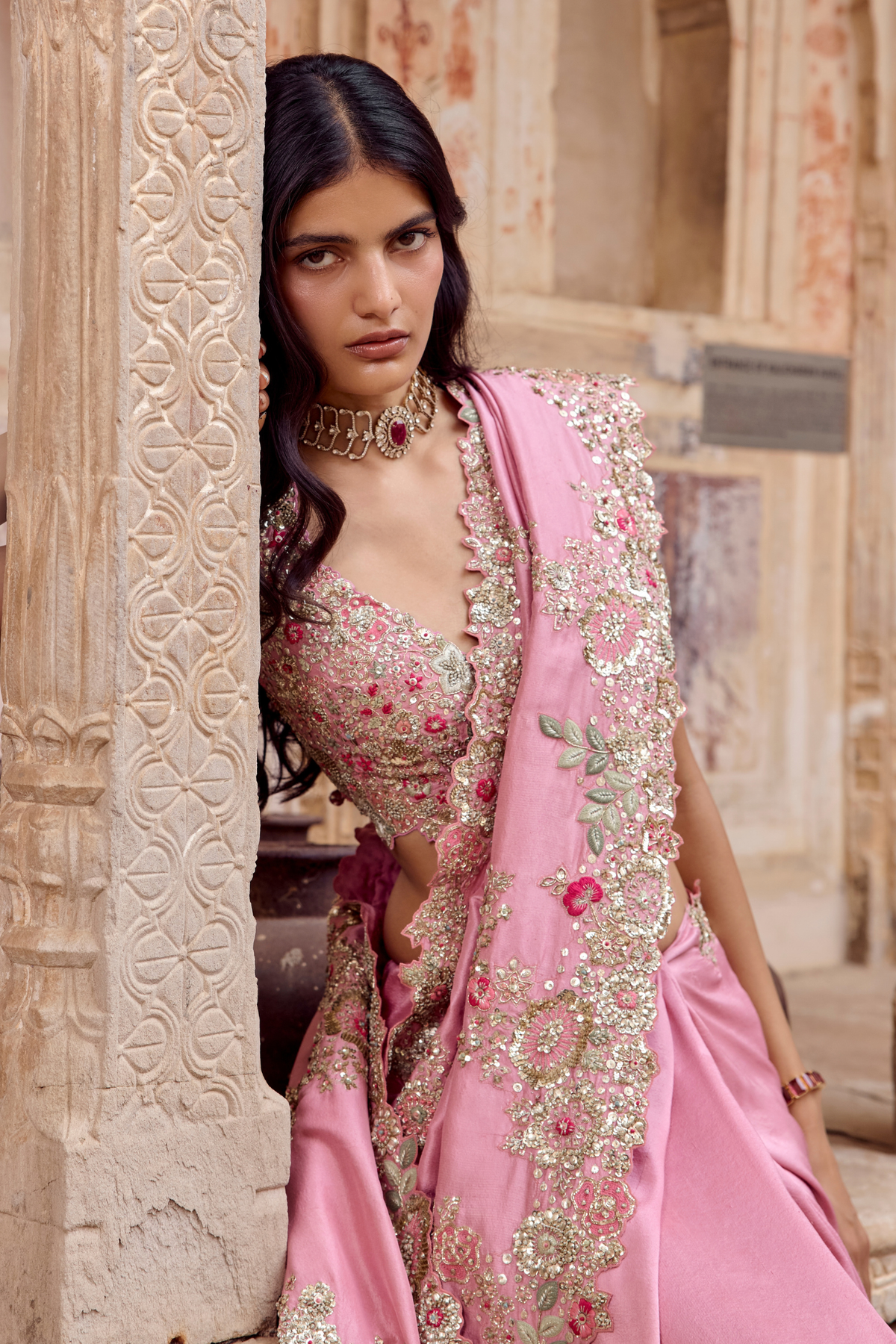 Lavender Blush Embroidered Saree Set
