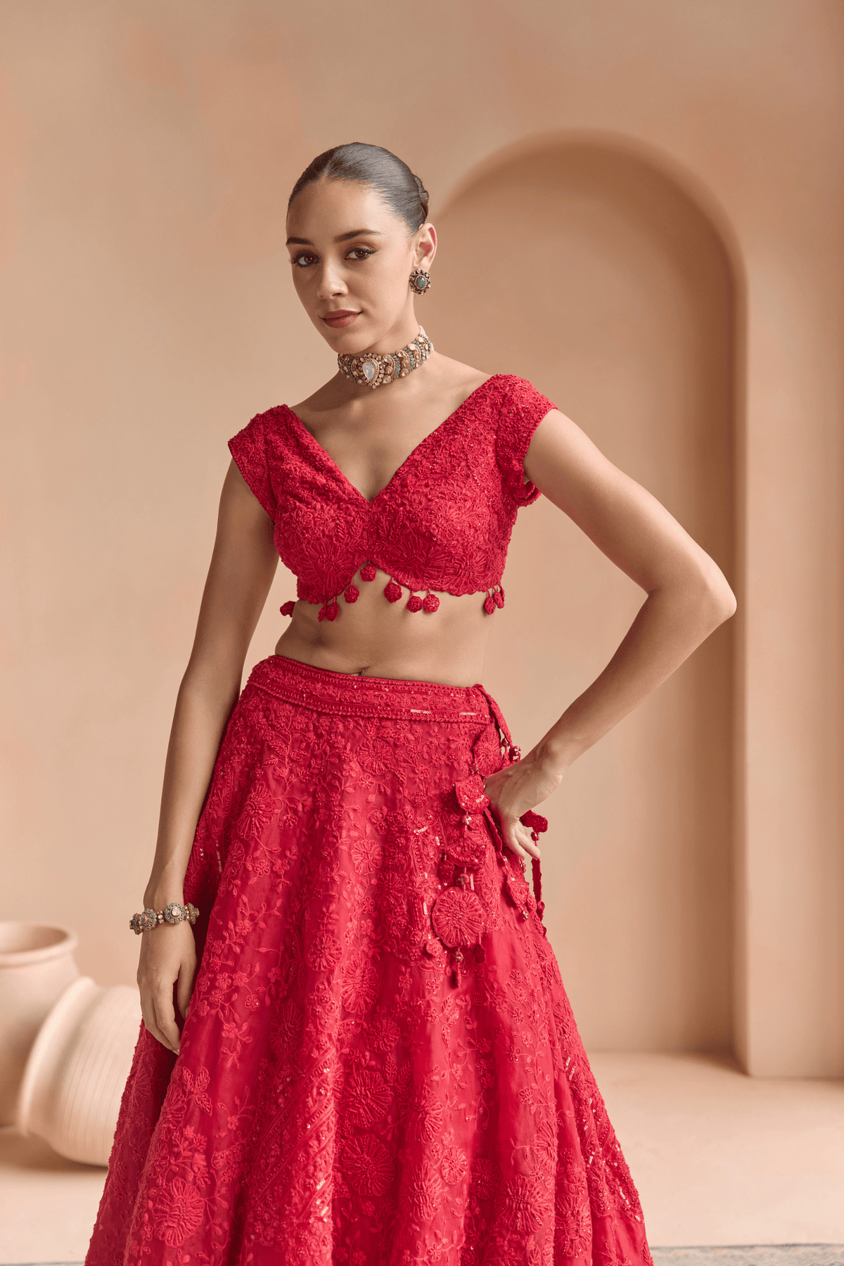 Rosewood Red Threadwork Lehenga Set