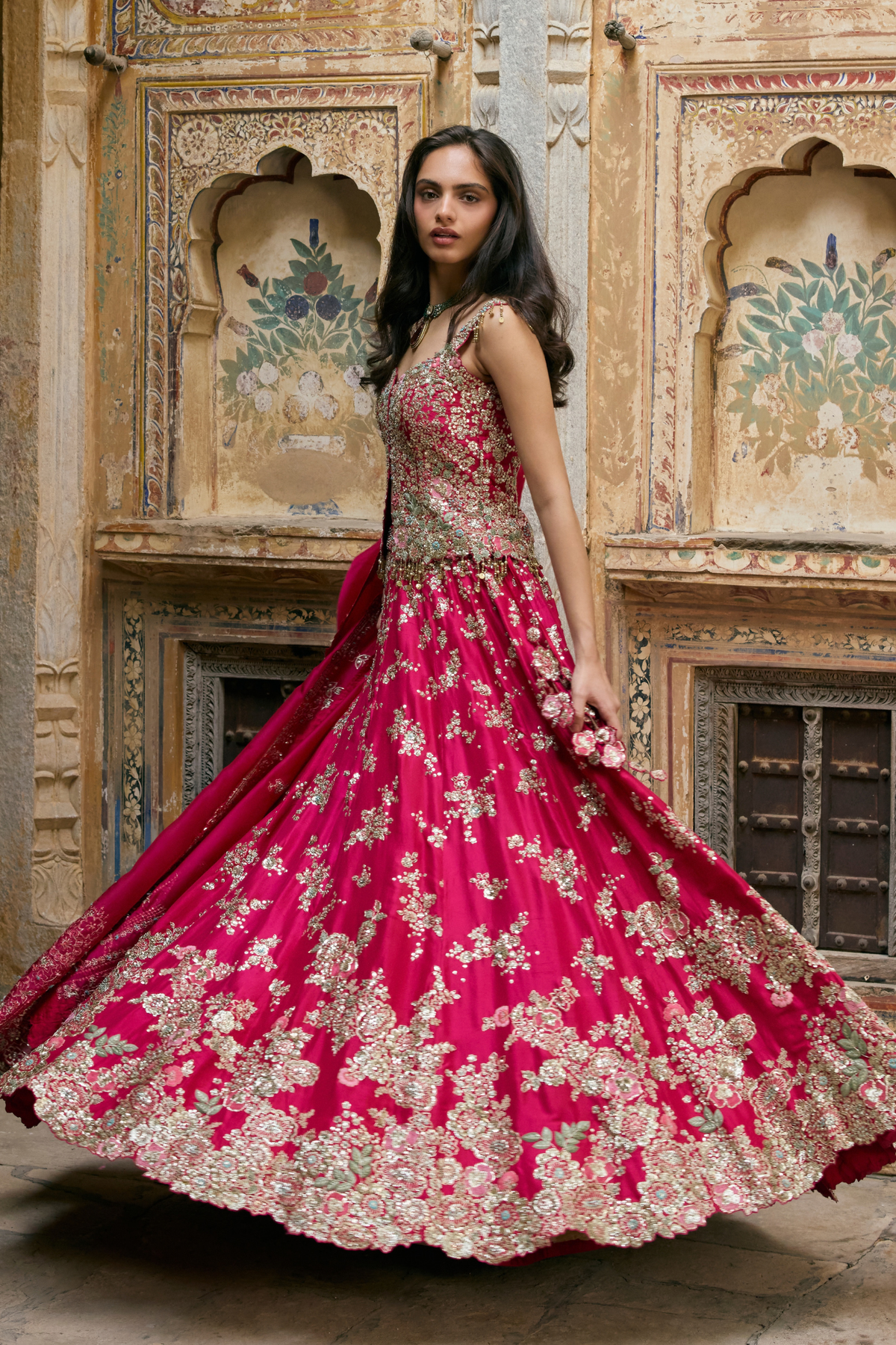 Ruby Pink Embroidered Lehenga Set
