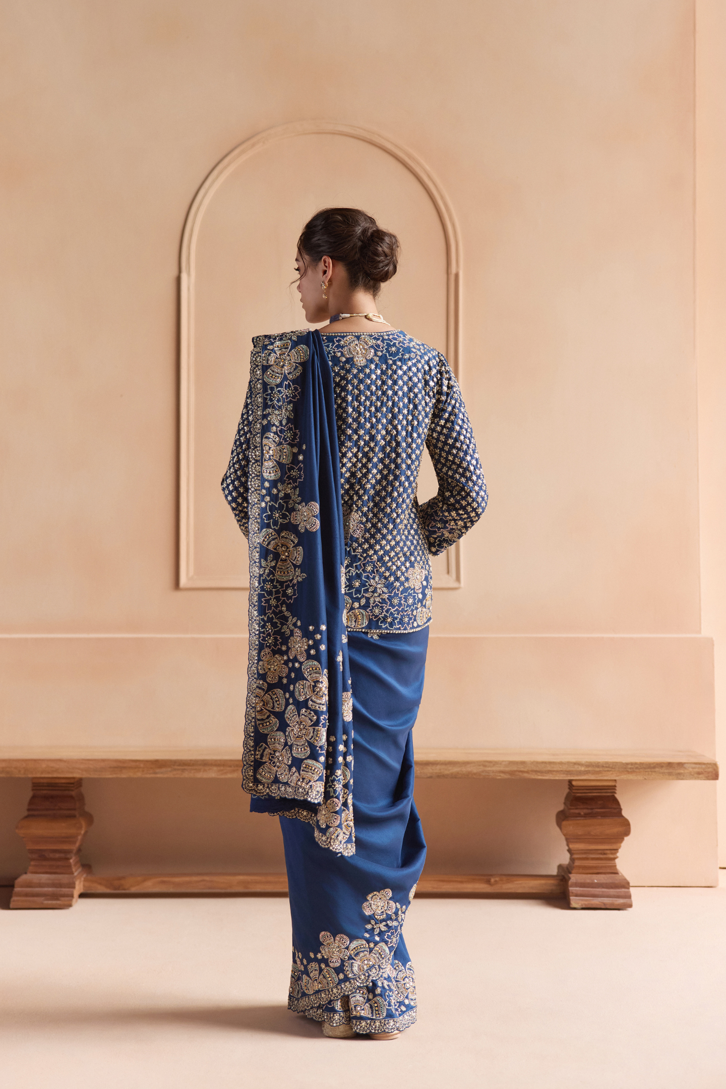 French Navy Saree Set