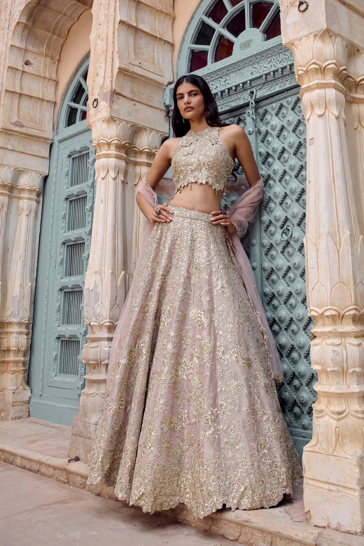 Tan Zardozi Embroidered Lehenga Set