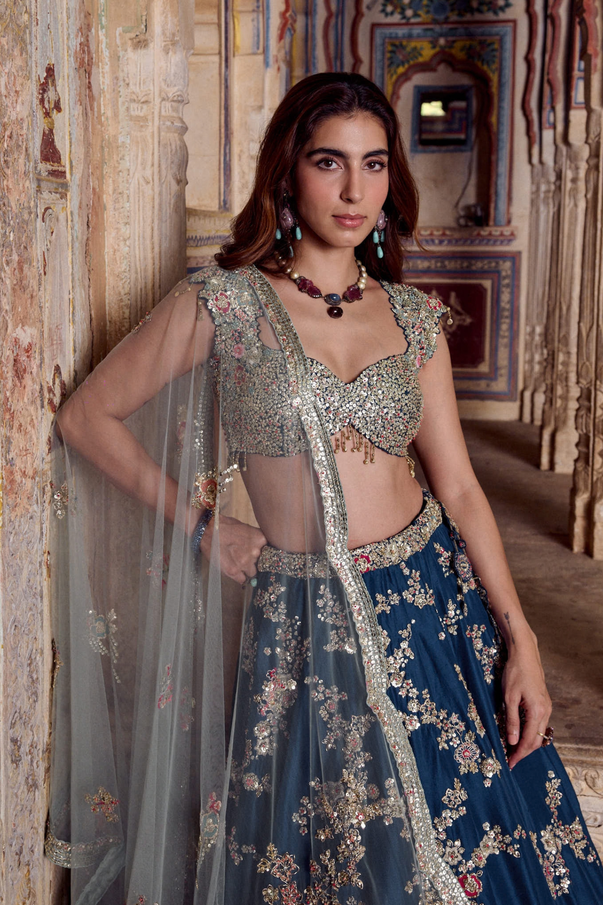 Midnight Blue Embroidered Lehenga Set