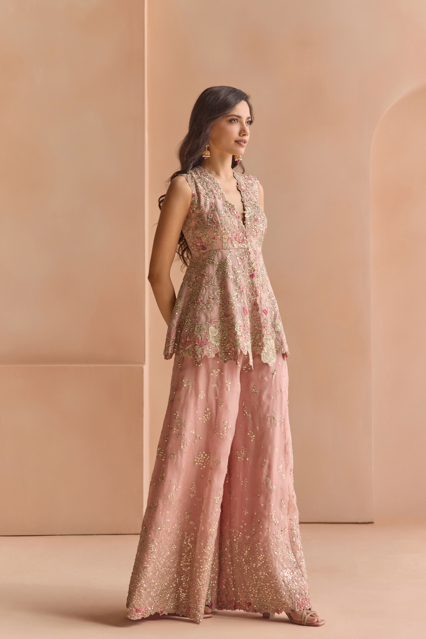 Camellia Pink Embroidered Sharara Set